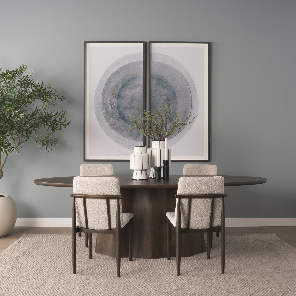 Jovani 94'L x 47'W Oval Pedestal Dining Table | Modern | Dark Brown Wood | Seats 8, by Mercana, 94" length x 47" width x 30" height View 2