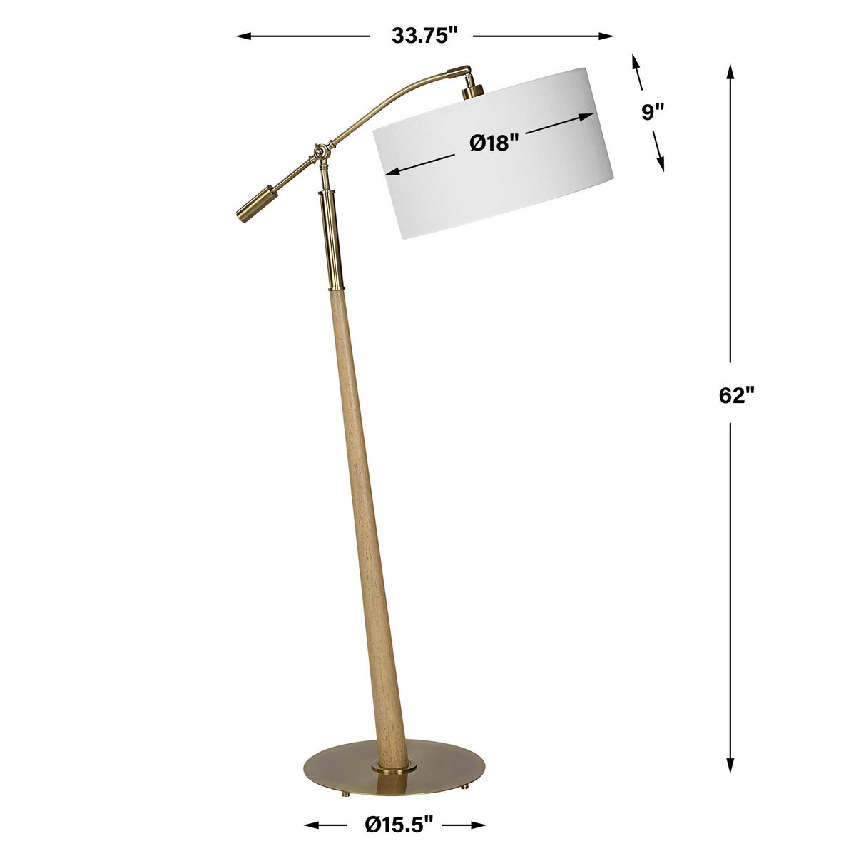 Kennett Wooden Floor Lamp, by Uttermost, 2'9.75" width x 5'2" height x 1'6" depth View 3