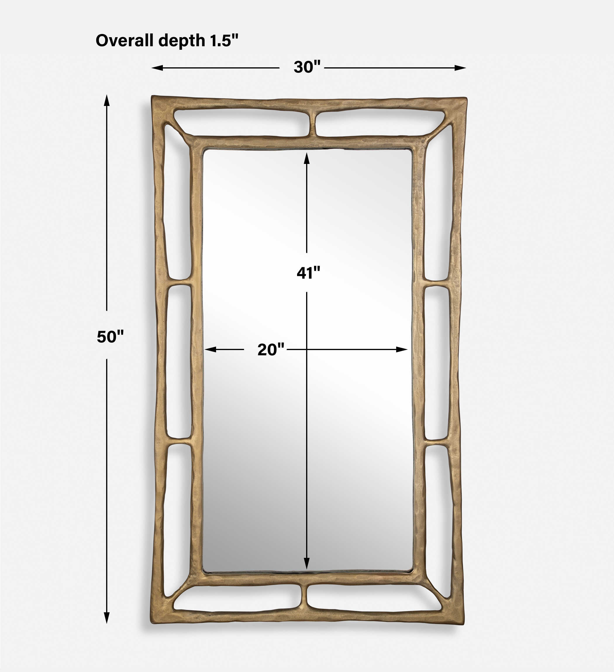 Felix Brass Rectangle Mirror, by Uttermost, 30" width x 50" height x 1.5" depth View 3