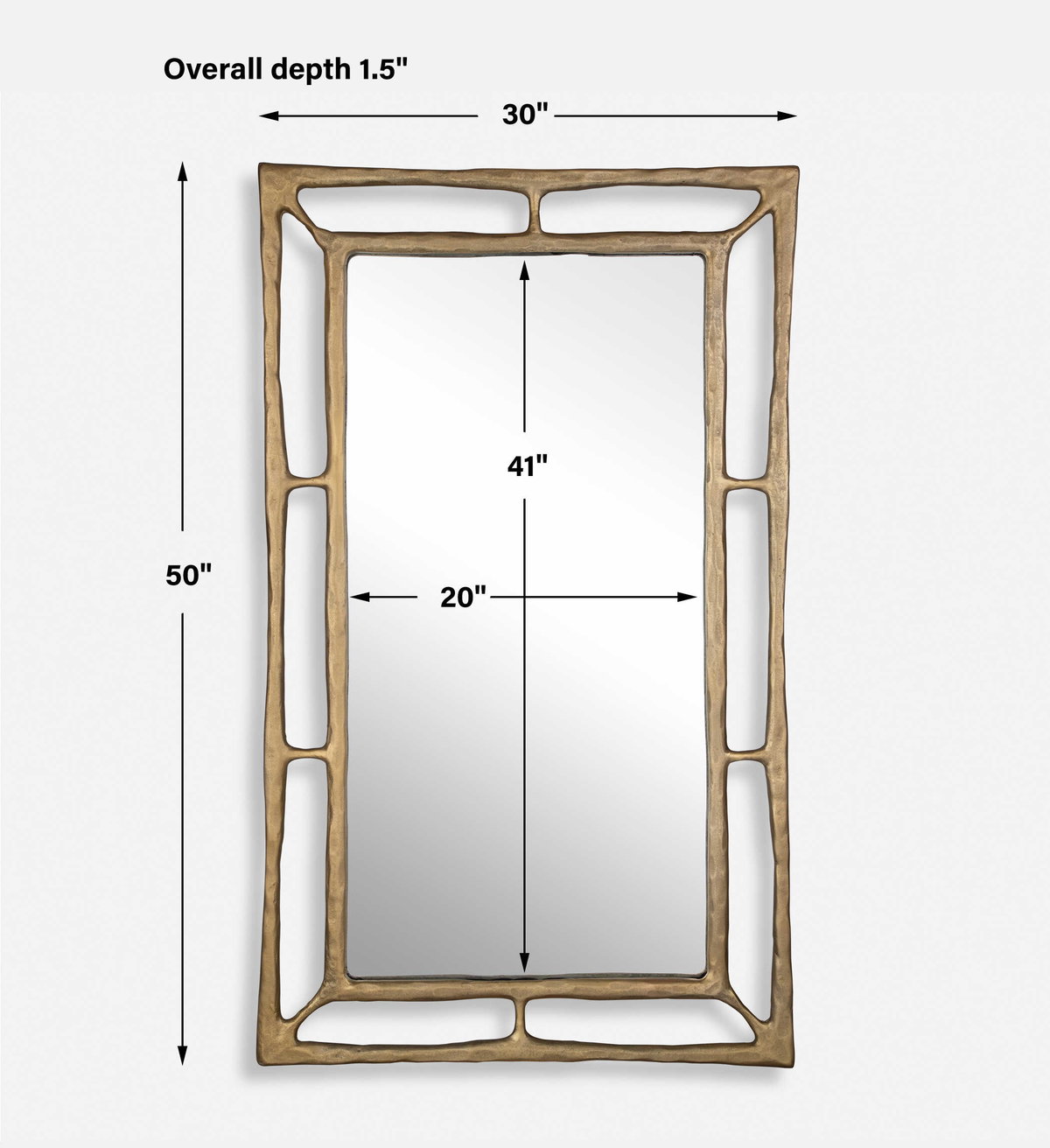Felix Brass Rectangle Mirror, by Uttermost, 30" width x 50" height x 1.5" depth View 3