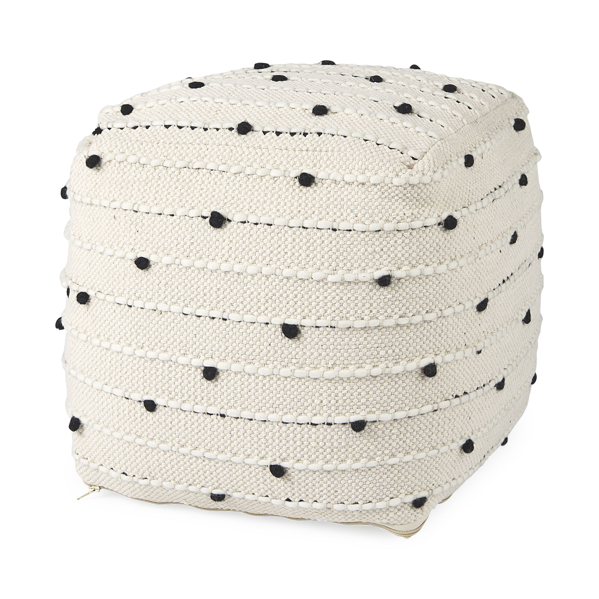 Amaira  Cream/Black/White patterned Wool and Cotton Pouf large image 