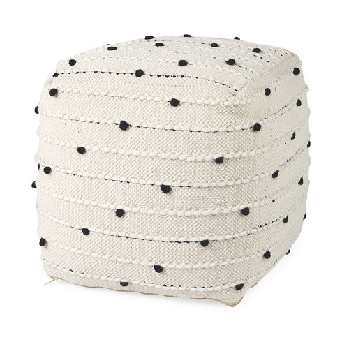 Amaira Cream/Black/White patterned Wool and Cotton Pouf