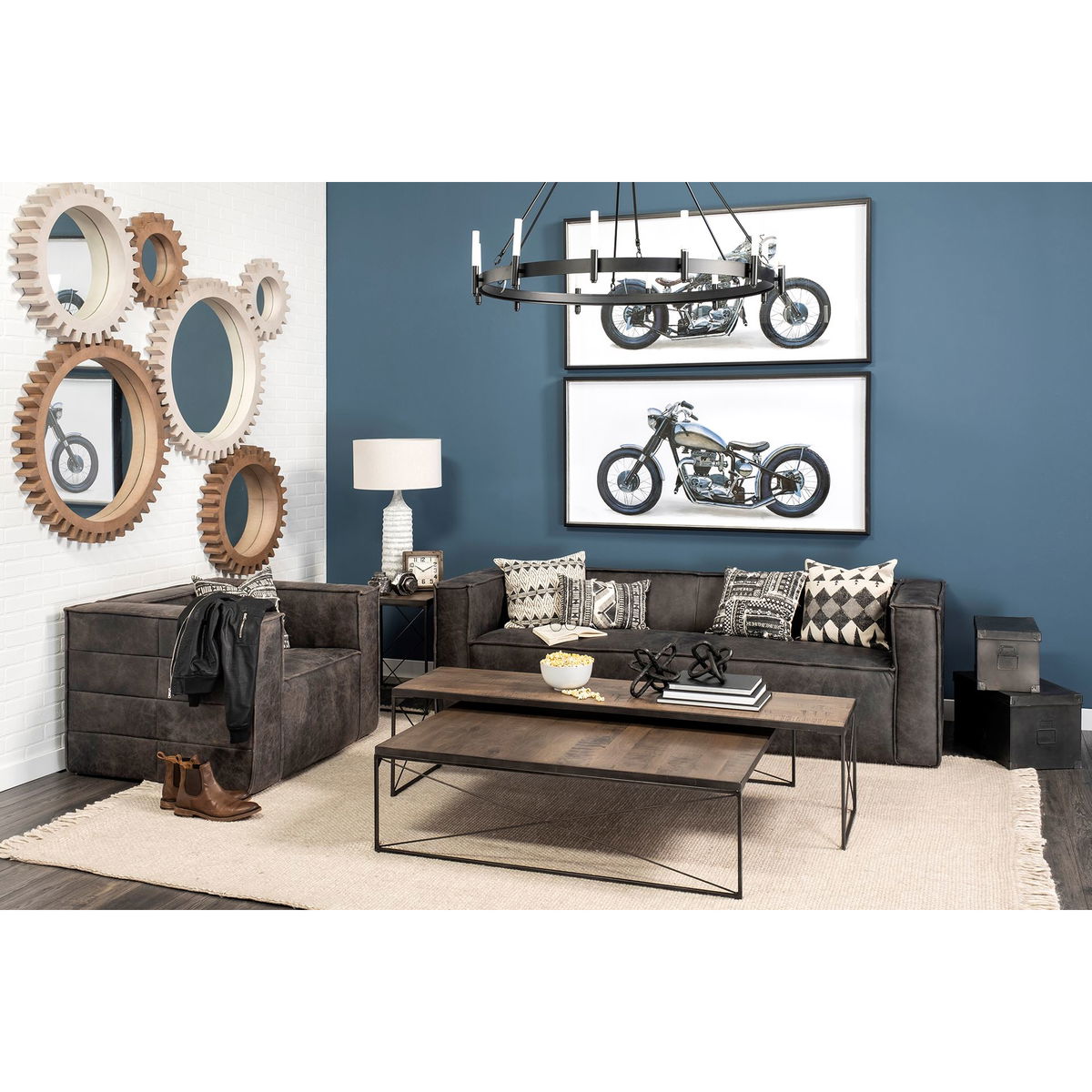 Trestman III 66L x 18W Brown Wood Top with Black Iron Base Accent Bench, Benche by Mercana, 66" length x 17.75" width x 16.75" height View 2
