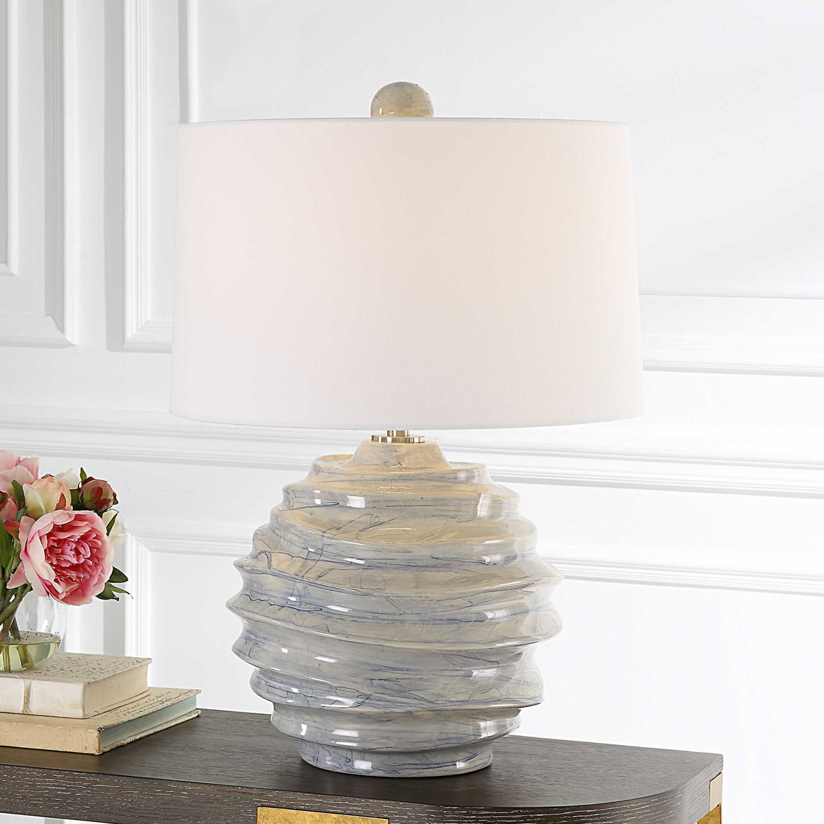 Waves Blue & White Accent Lamp, Table Lamp by Uttermost, 18" width x 26" height x 18" depth View 2