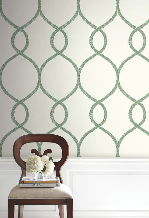 Laurel Leaf Ogee Green Wallpaper