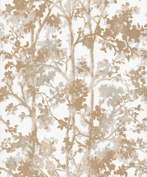Shimmering Foliage White & Gold Wallpaper