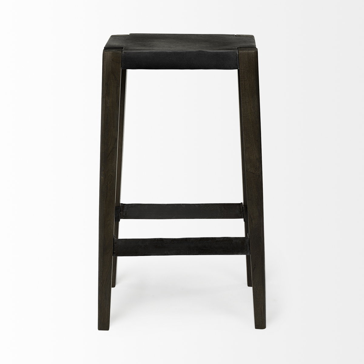 Nell Backless 30in Seat Bar Stool | Black Metal with Dark Brown Wood, Counter & Bar Stool by Mercana, 18" length x 15" width x 30" height View 6