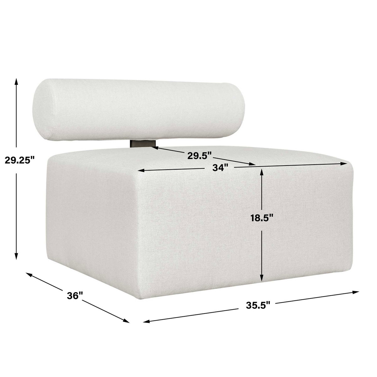 Bolster Back White Armless Outdoor Sofa, by Uttermost, 3' width x 2'5.25" height x 3' depth View 3