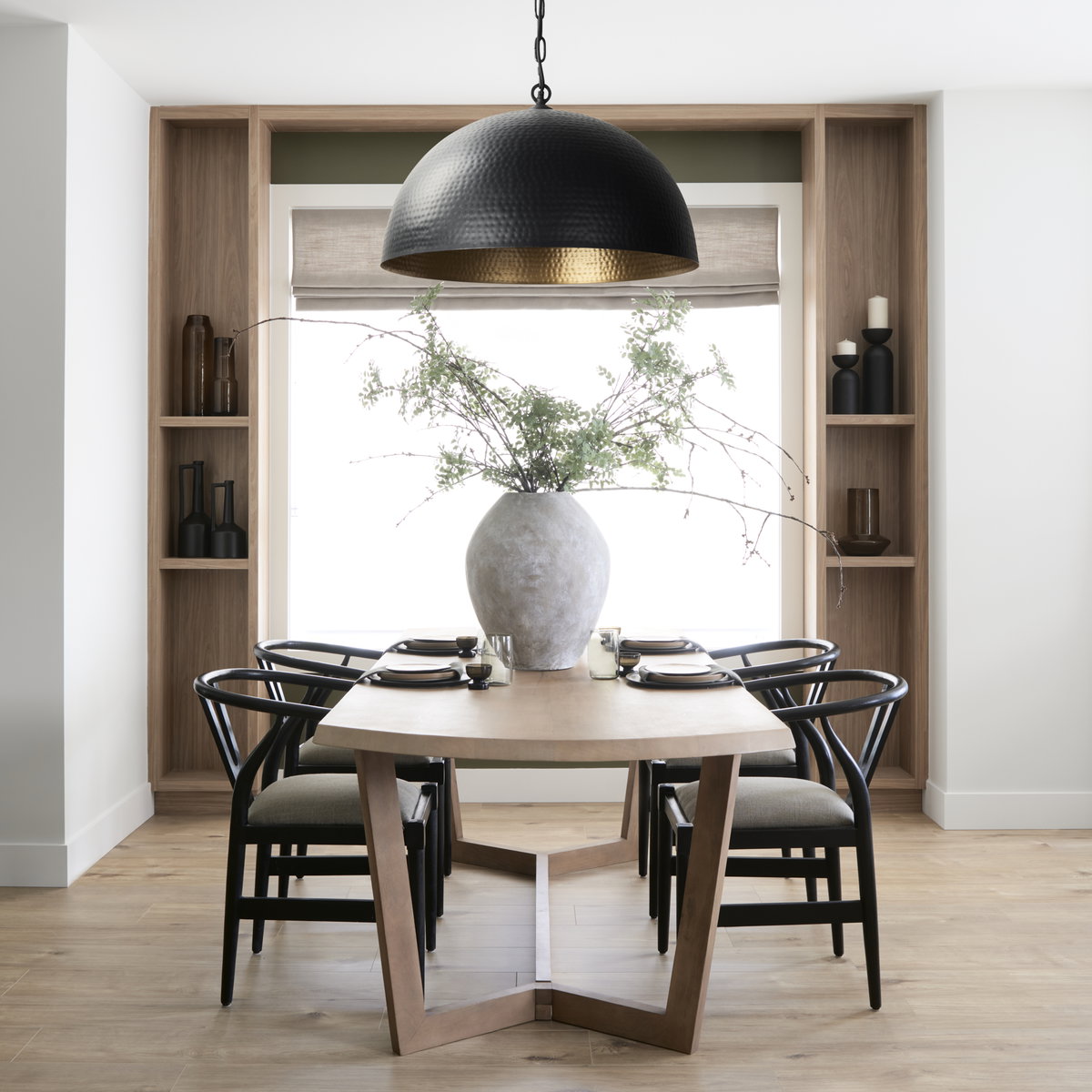 Karina 36' Round Matte Black Hammered Metal Dome Pendant Light, by Mercana, 36" length x 36" width x 21" height View 2