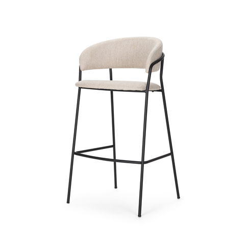 Carolyn Bar Stool with Oatmeal Fabric & Matte Black Metal