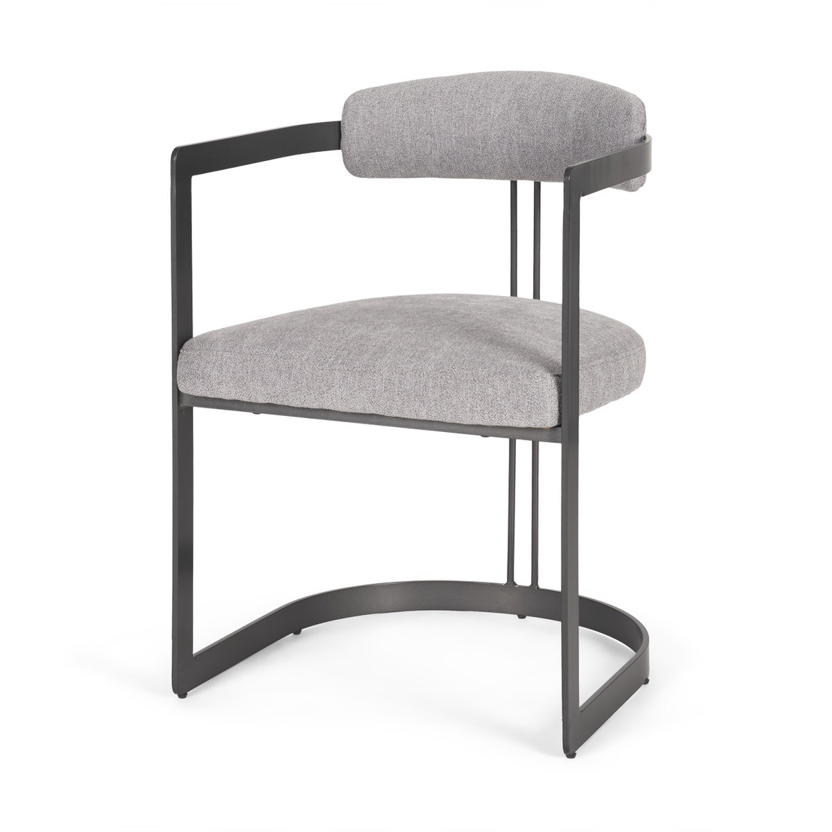 Hollyfield Curved Back Dining Arm Chair | Gray Fabric with Gray Iron, Dining Chair by Mercana, 20.47" length x 21.5" width x 29.53" height View 1