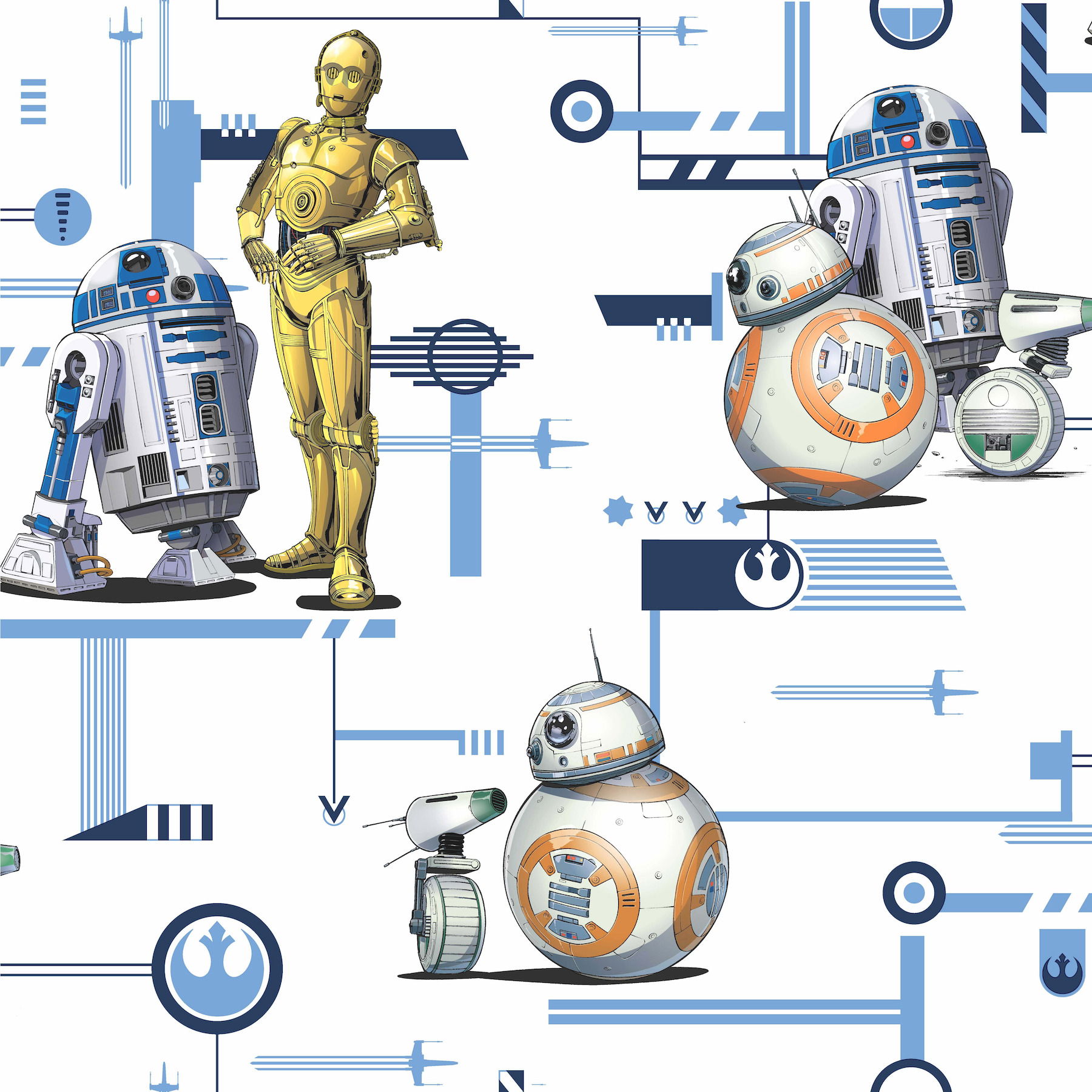 Star Wars: The Rise of Skywalker, Droids! Blue & Gold Wallpaper Star Wars: The Rise of Skywalker, Droids! Blue & Gold Wallpaper large image