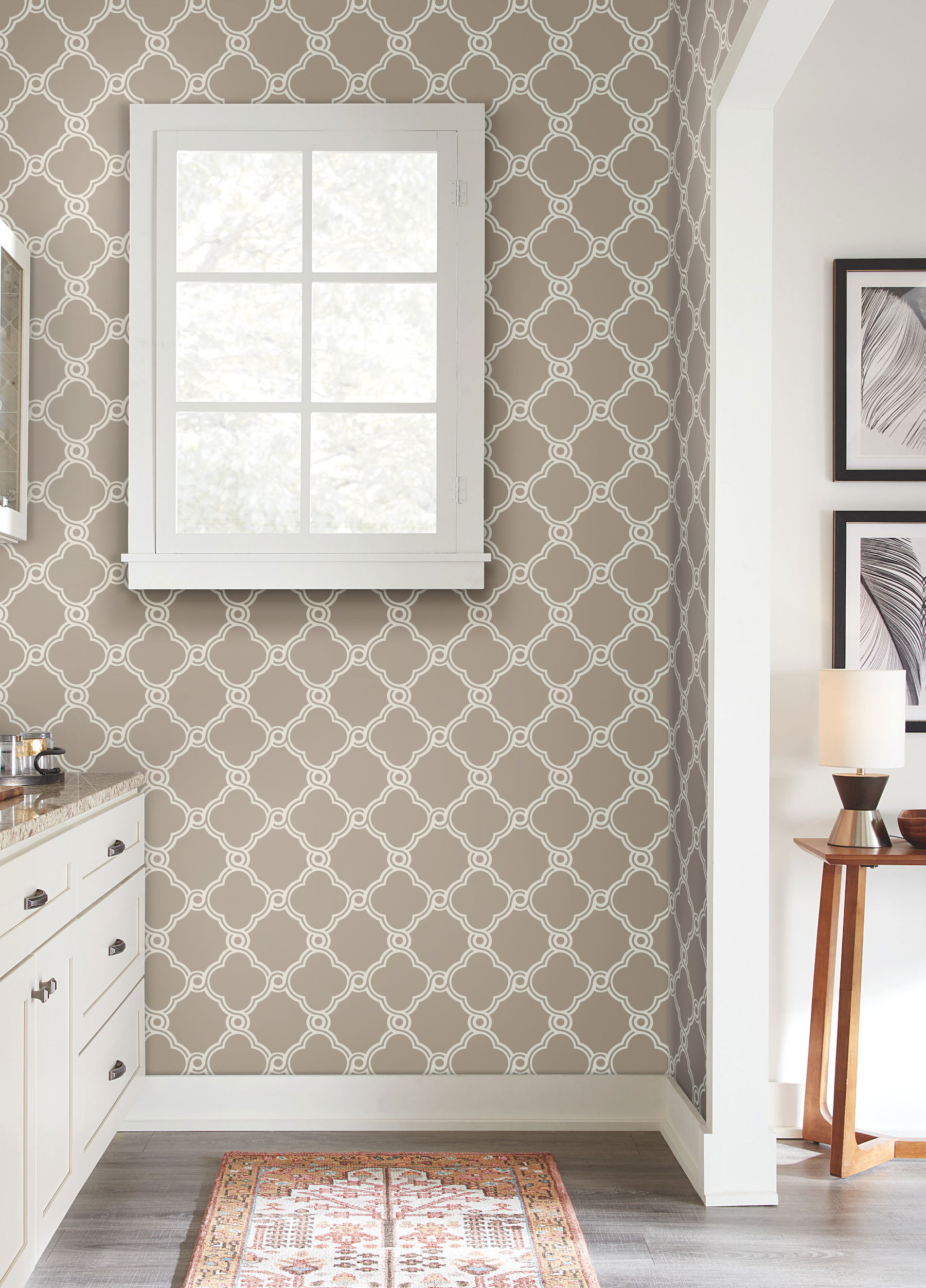Open Trellis Taupe Wallpaper large image 