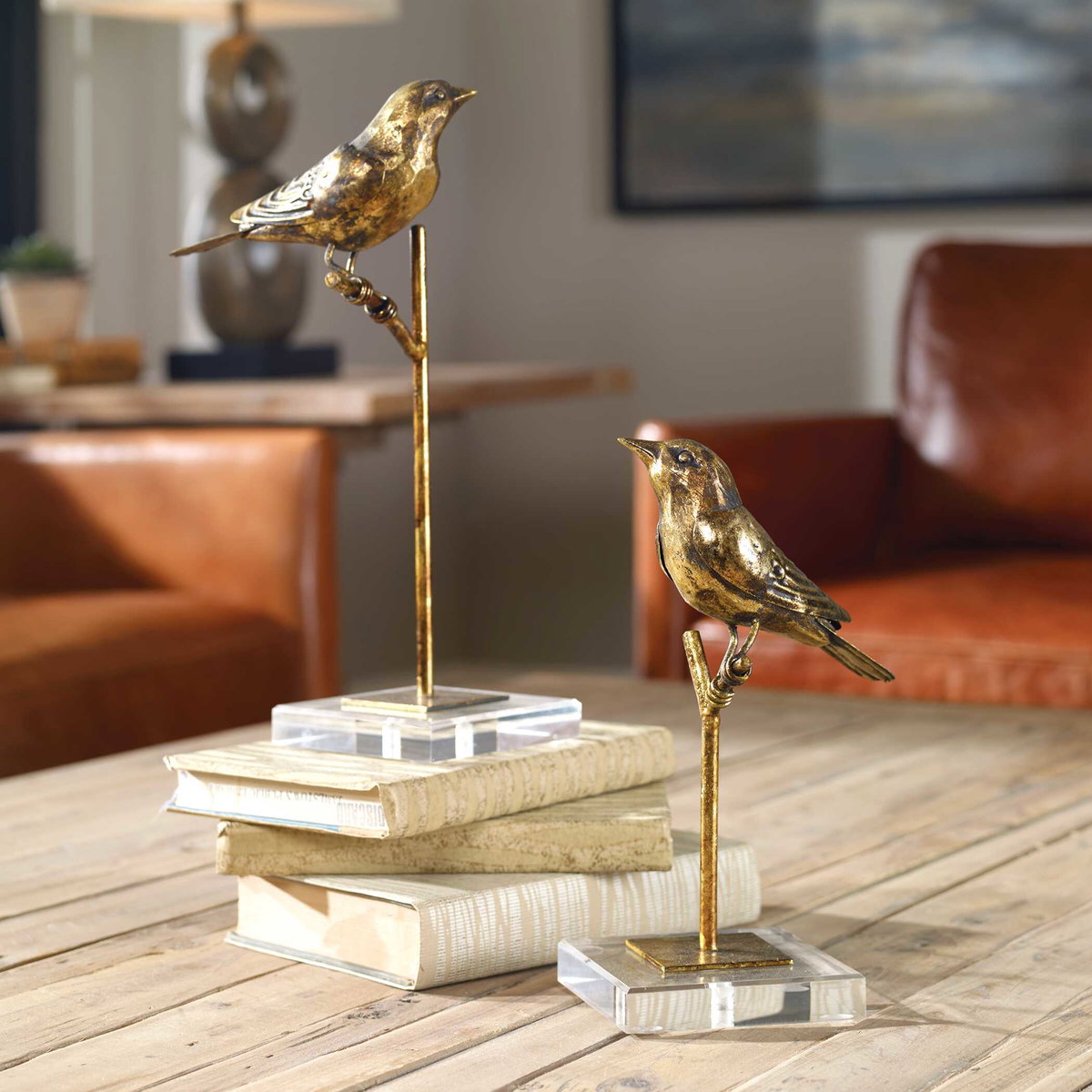 Passerines Bird Sculptures Set/2, Figurines & Statue by Uttermost, 6.5" width x 12.83" height x 5.12" depth View 4
