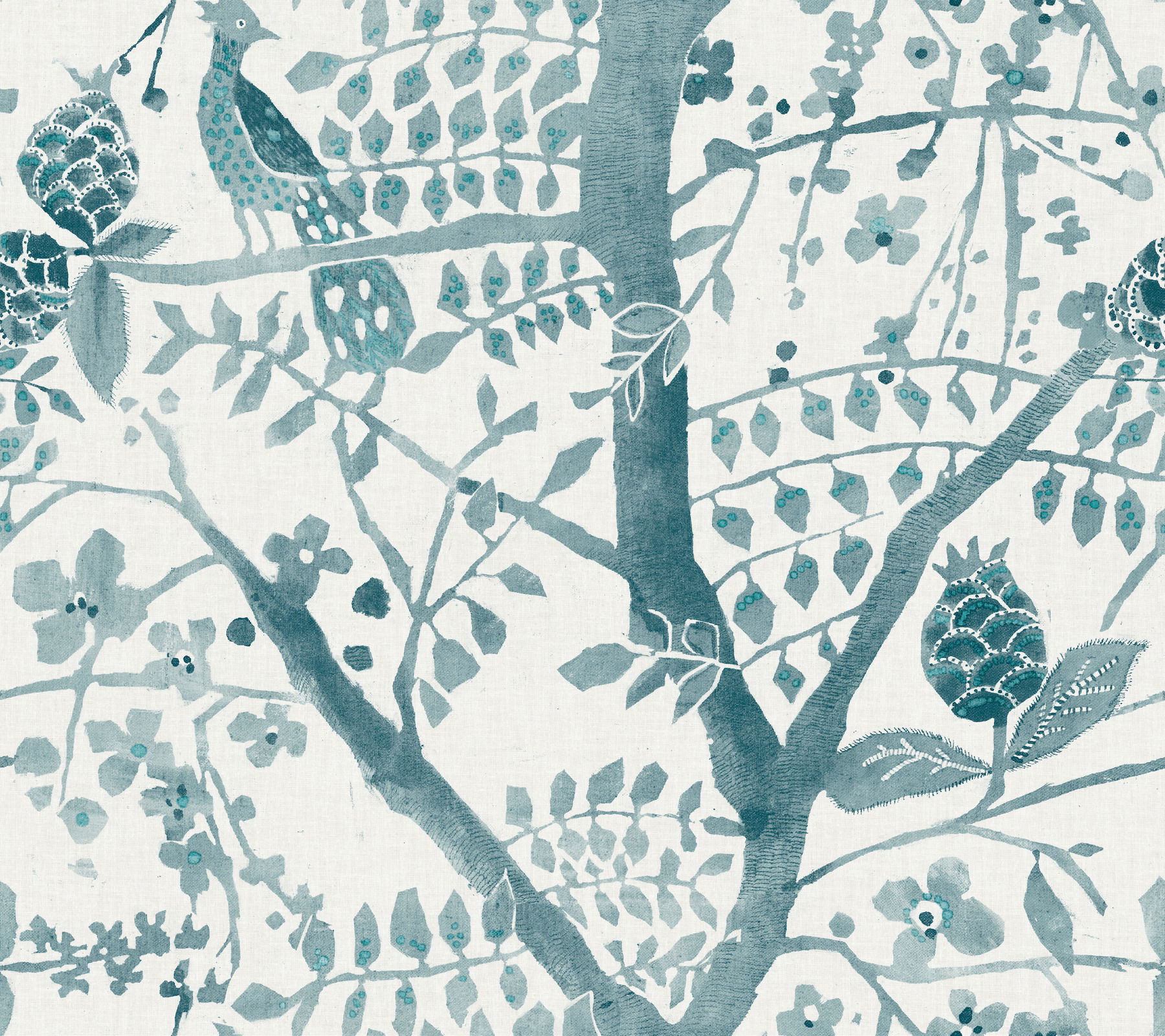 Peacock Block Print Teal Wallpaper large image 