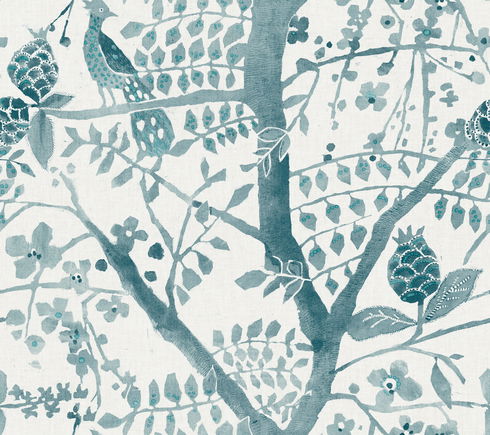 Peacock Block Print Teal Wallpaper