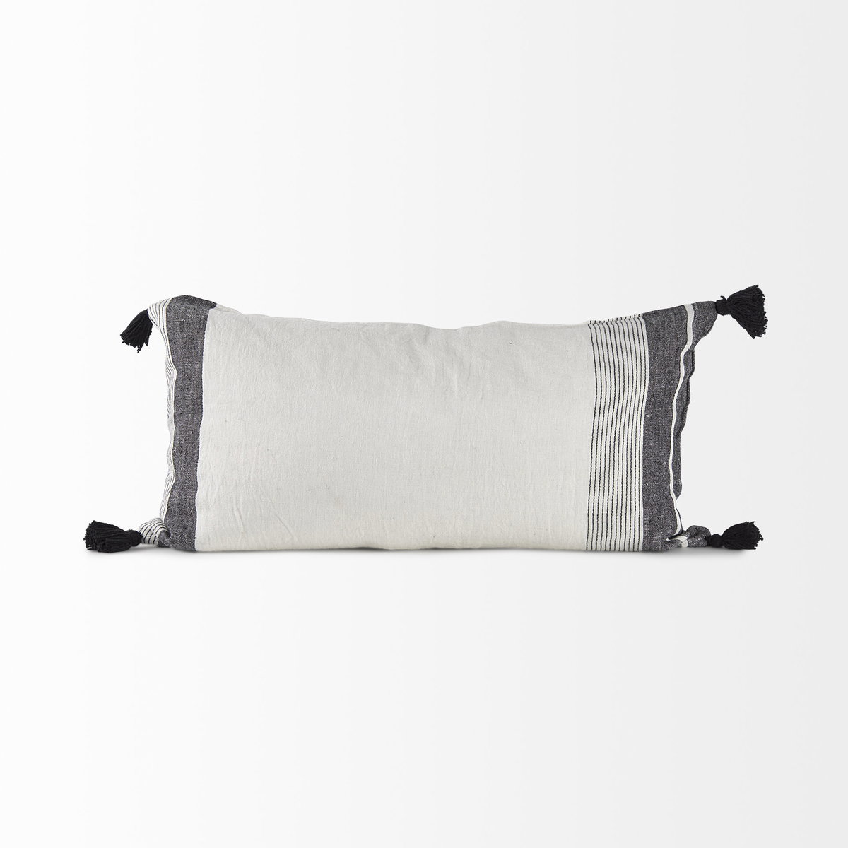 Kimia 14x26 White and Black Fabric Herringbone and Fringed Decorative Pillow Cover, by Mercana, 14" length x 26" width x 0.2" height View 8