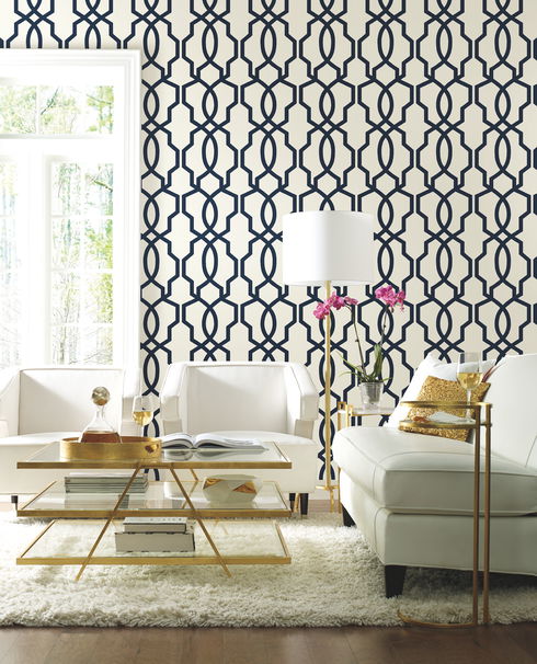Hourglass Trellis Navy Wallpaper