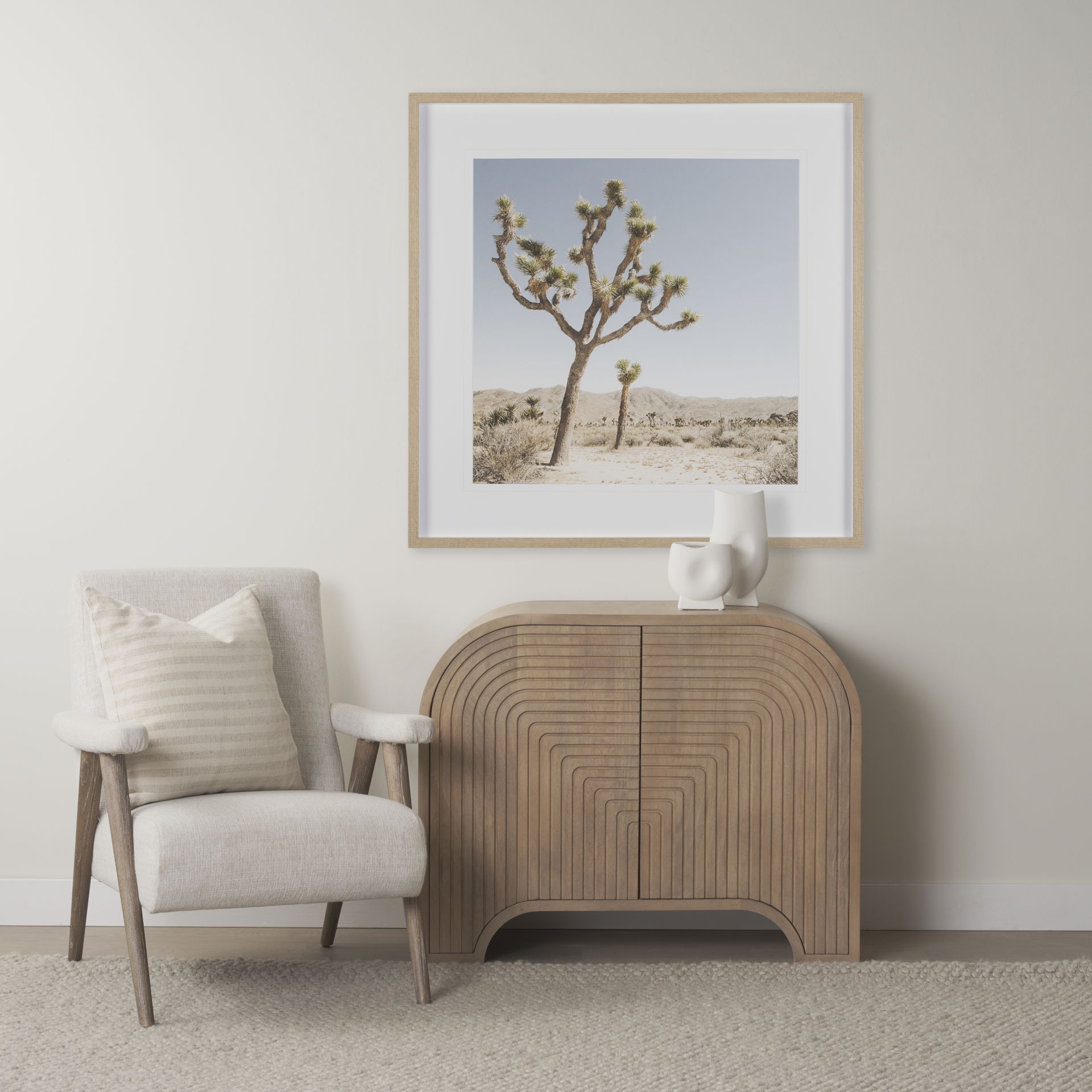 Sorina Reverse Fluted Light Brown Wood Accent Cabinet, Cabinets & Chest by Mercana, 40" length x 16" width x 32" height View 2