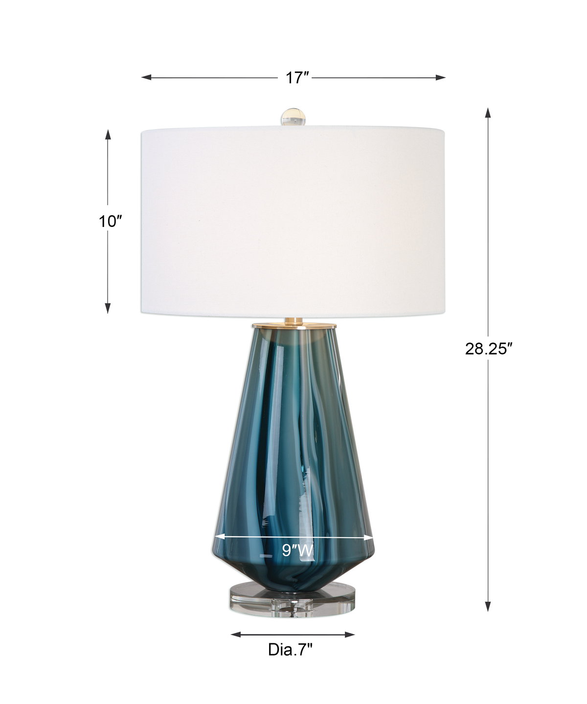 Pescara Teal-Gray Glass Lamp, Table Lamp by Uttermost, 17" width x 28.25" height x 17" depth View 3