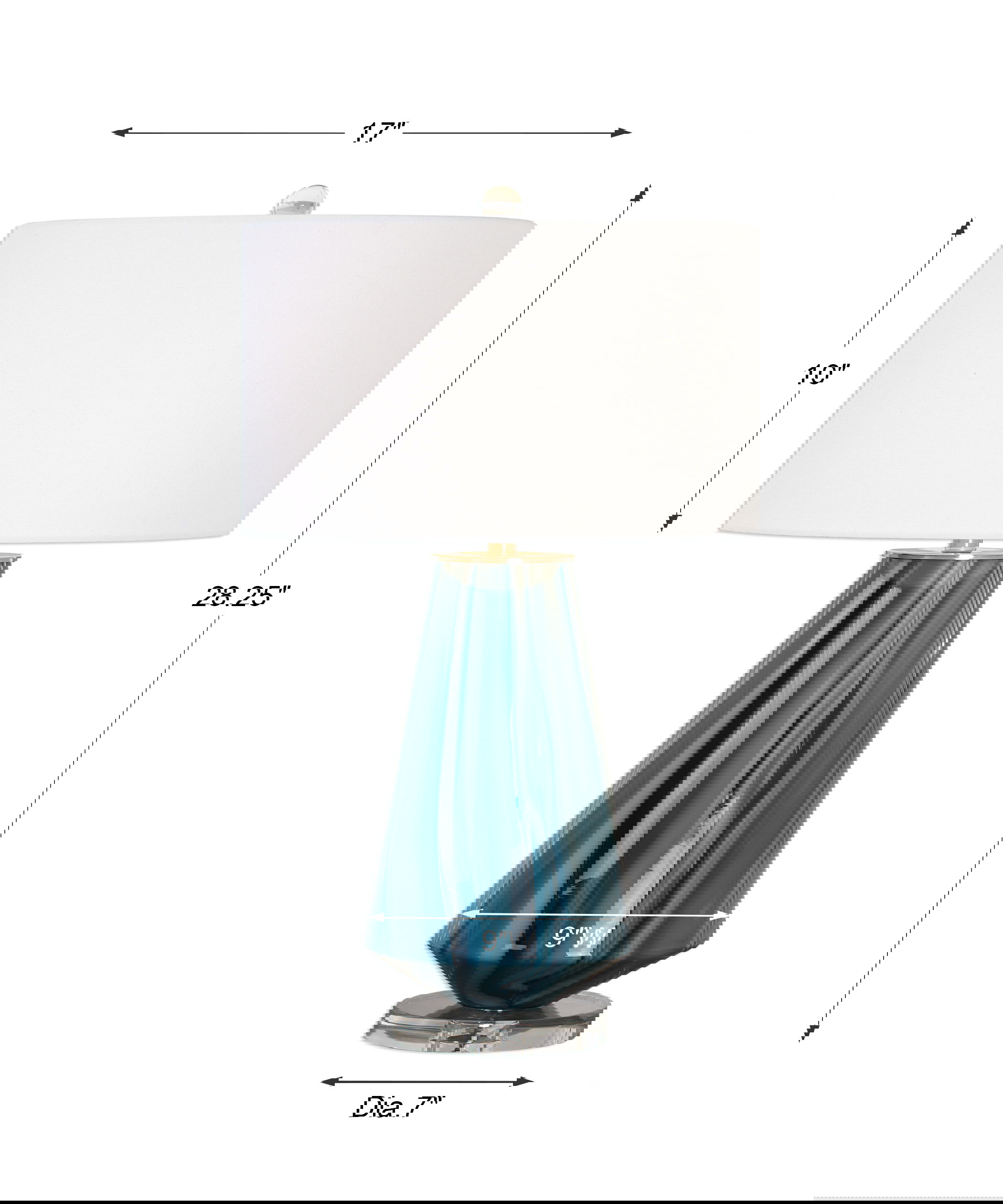 Pescara Teal-Gray Glass Lamp, by Uttermost, 17" width x 28.25" height x 17" depth View 3