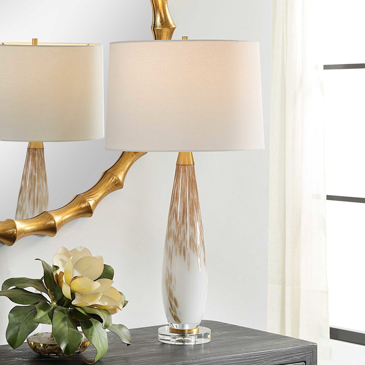 Lyra White & Gold Table Lamp, by Uttermost, 1'3" width x 2'4.5" height x 1'3" depth View 2