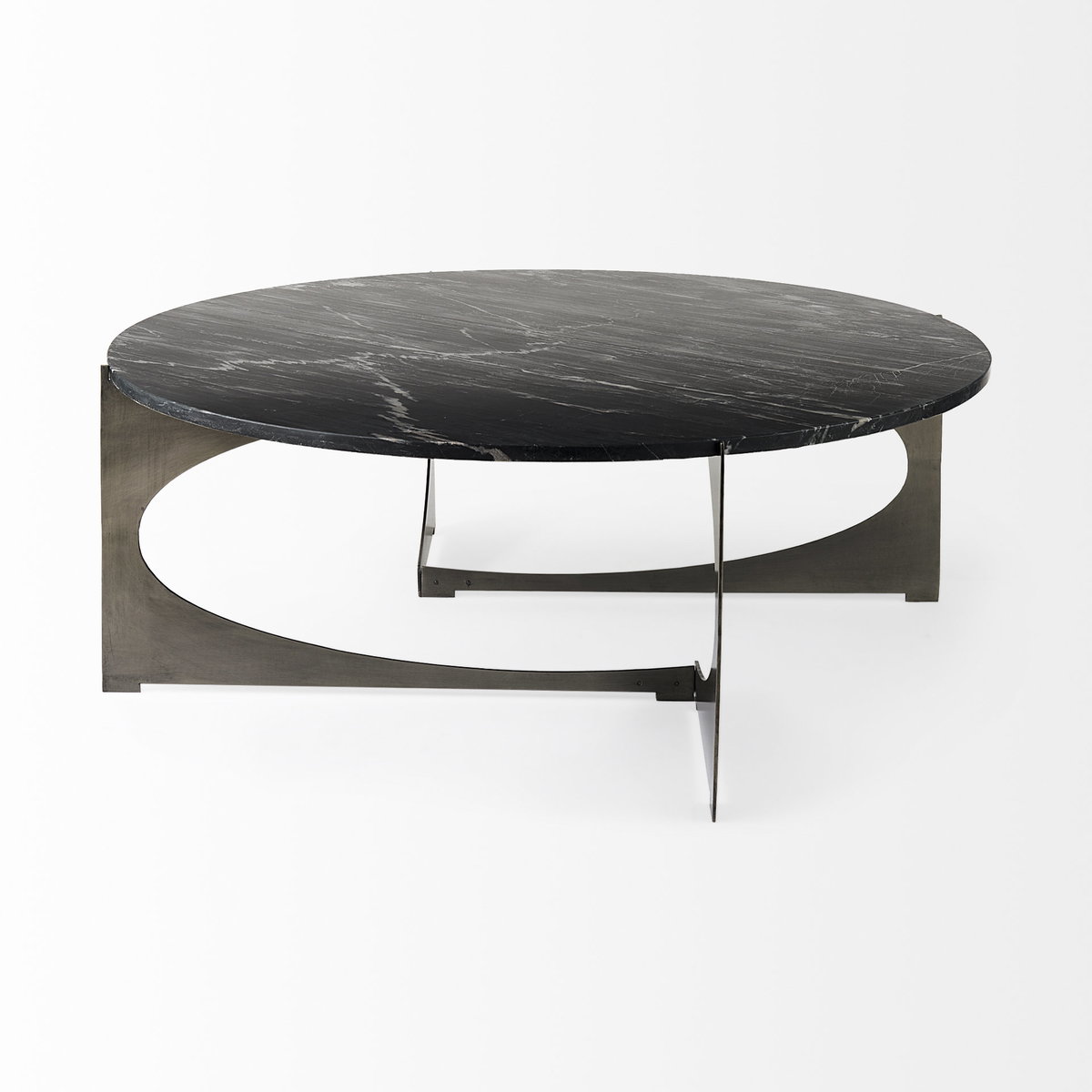 Reinhold III Black Marble Top Iron Coffee Table, by Mercana, 49" length x 49" width x 17.75" height View 4