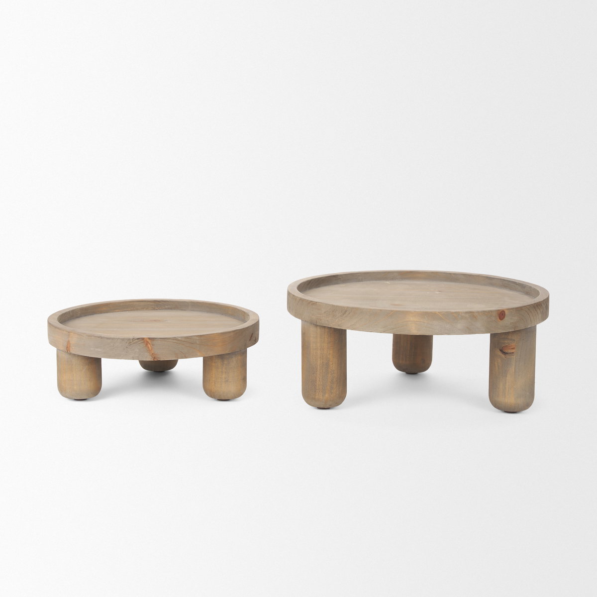 Virve Round Light Brown Wood with Gray Wash Wooden Trays, Decorative Tray by Mercana, 13.25" length x 13.25" width x 5.75" height View 5
