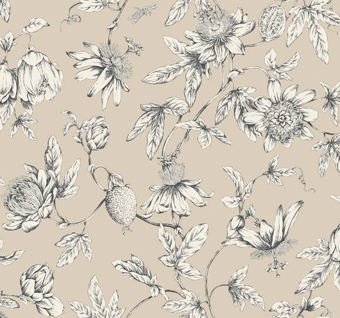 Passion Flower Toile Beige Wallpaper