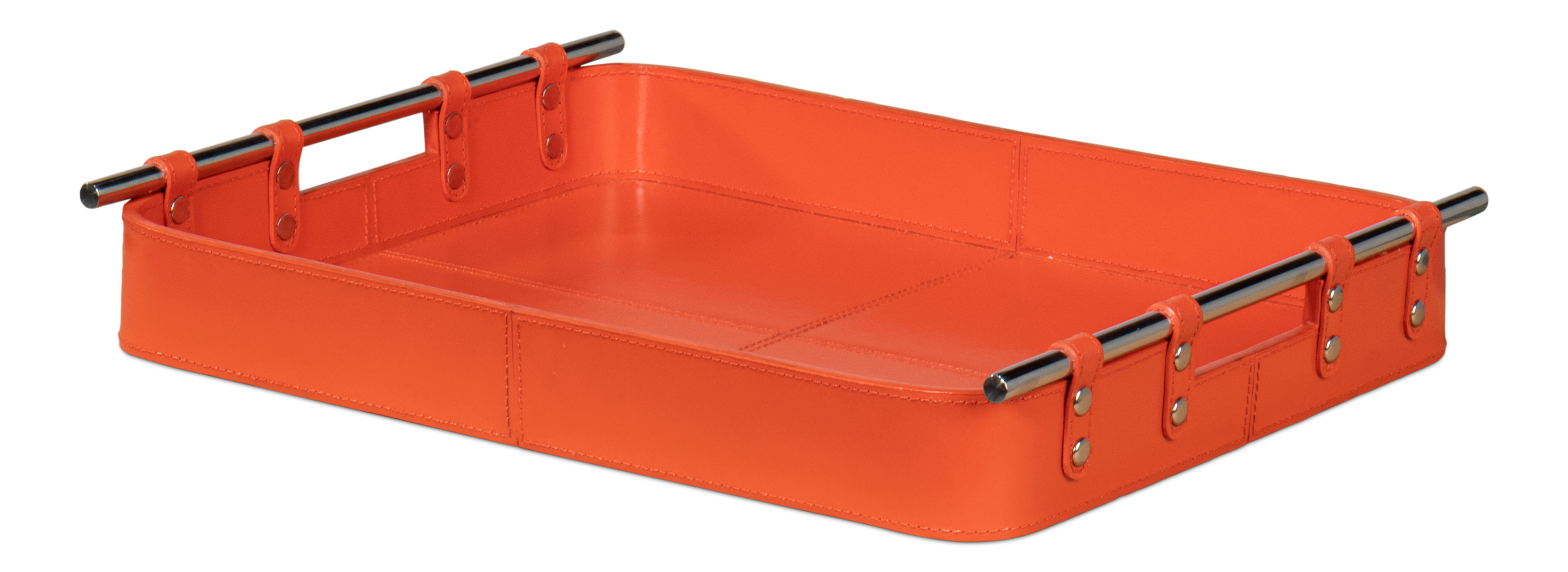 Safari Leather Tray, Orangeade, Decor by Sarreid, 19" length x 15" width x 2" height View 1
