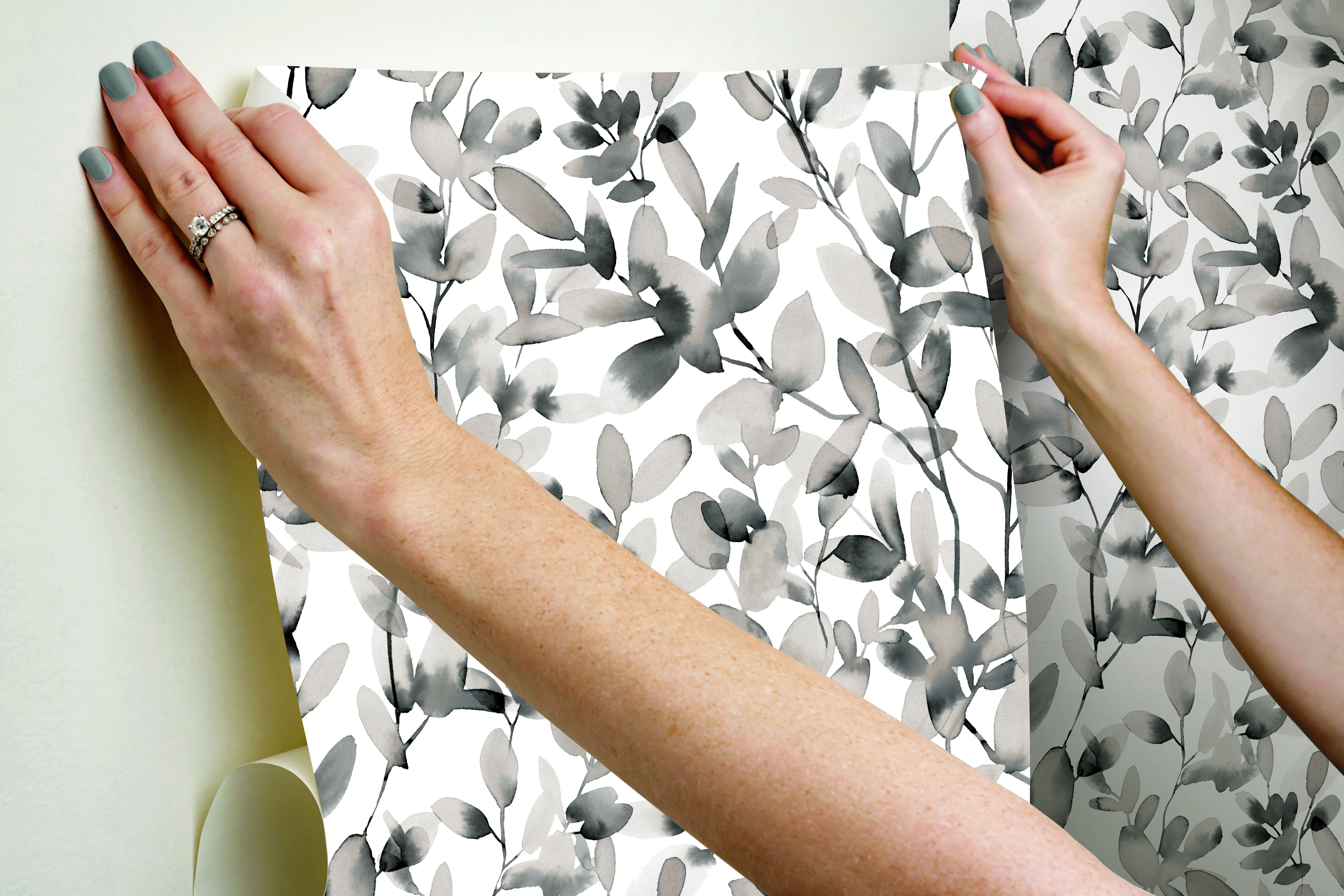 Botany Vines Grey Peel & Stick Wallpaper large image 