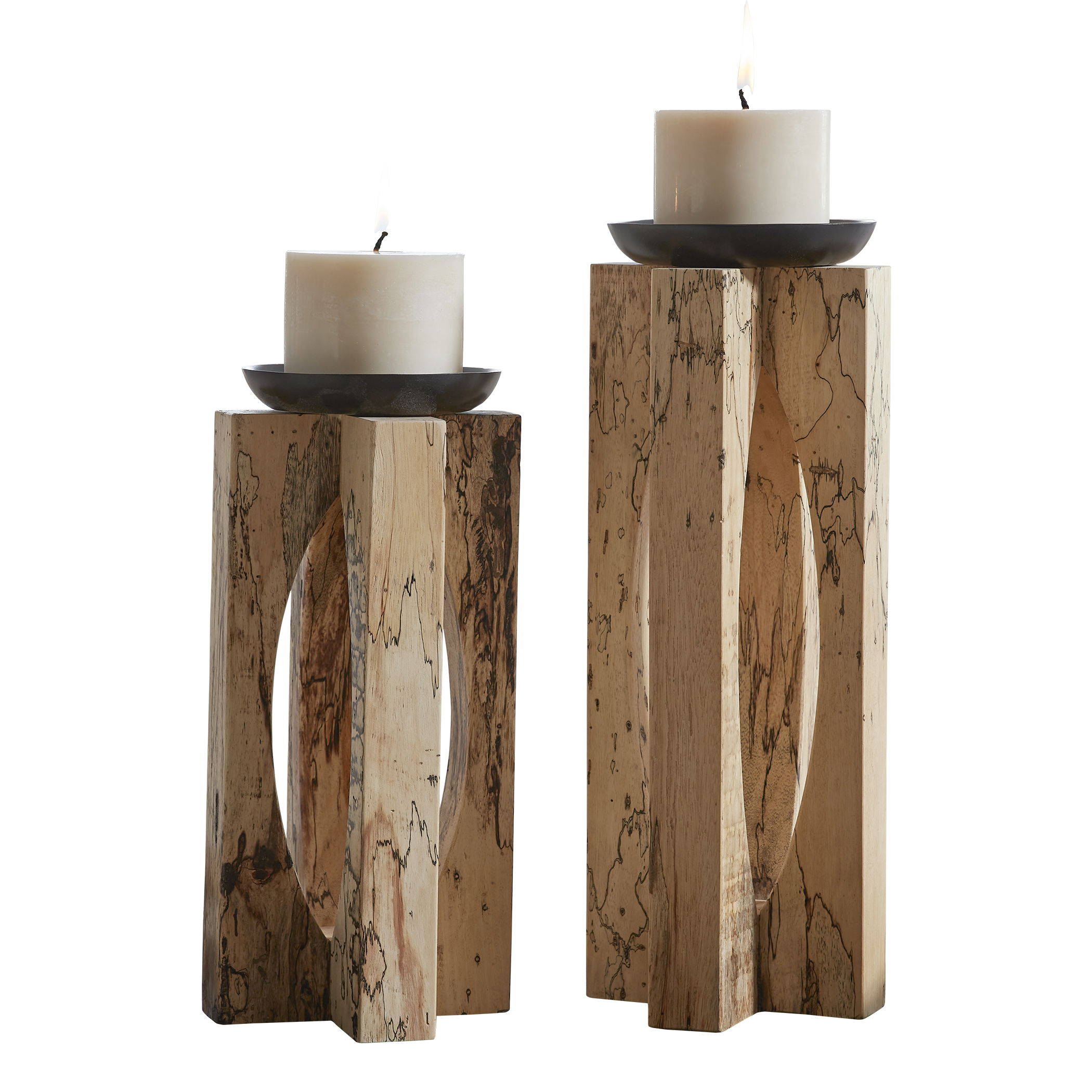 Ilva Wood Candleholders Set/2, Decorative by Uttermost, 6" width x 15" height x 6" depth View 1