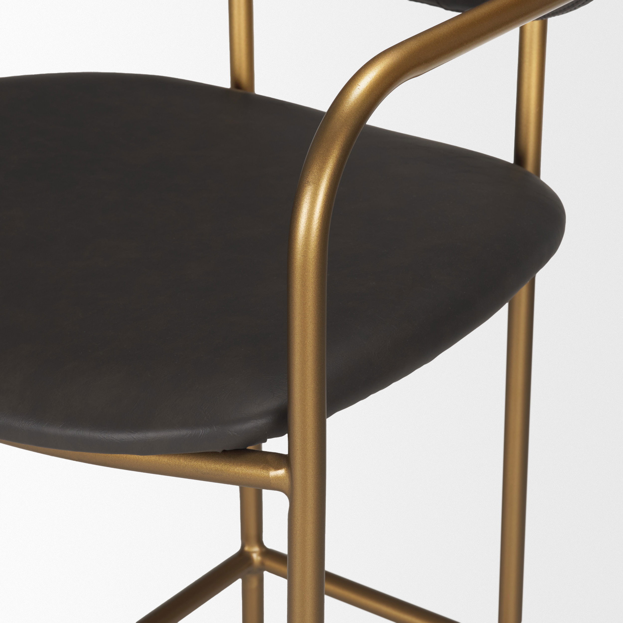 Parker Brown Faux Leather Seat Gold Metal Bar Stool, Counter & Bar Stool by Mercana, 19" length x 19.75" width x 40" height View 10