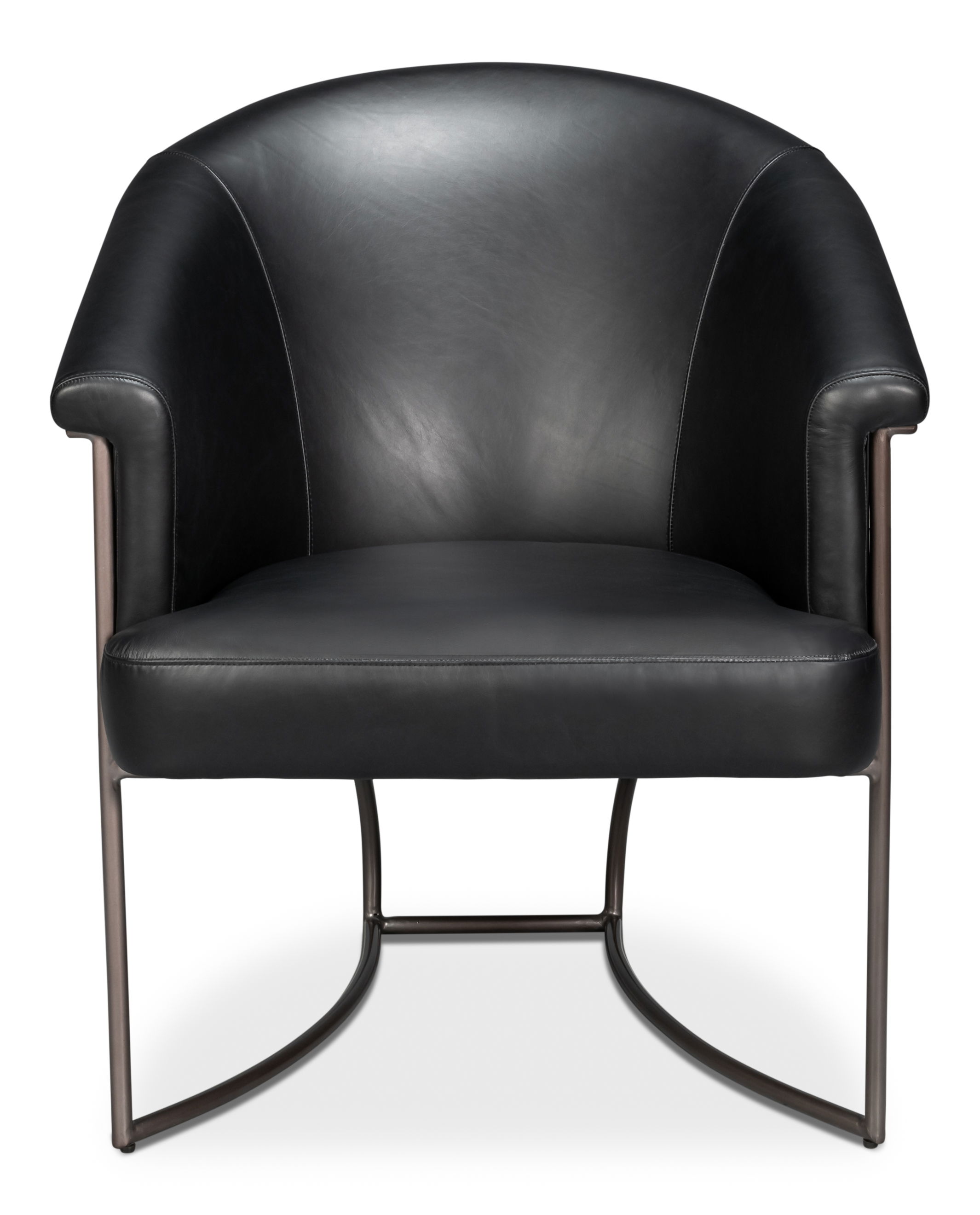 Nagel Distilled Leather Chair,Onyx Black, Seating by Sarreid, 30" length x 33" width x 2" height View 2