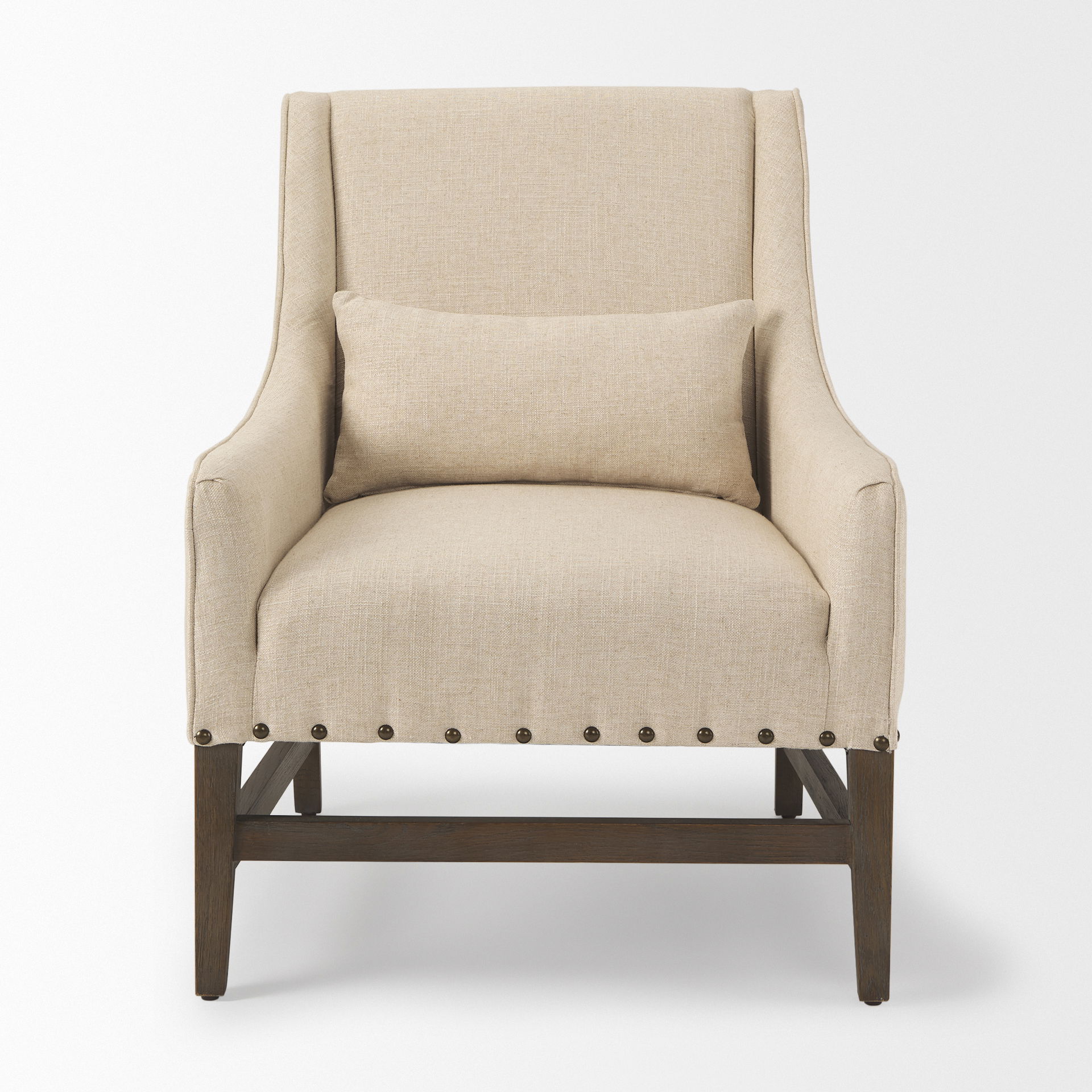 Kensington Cream Linen Fabric and Wood Accent Chair, by Mercana, 28.25" length x 29.5" width x 35.75" height View 4