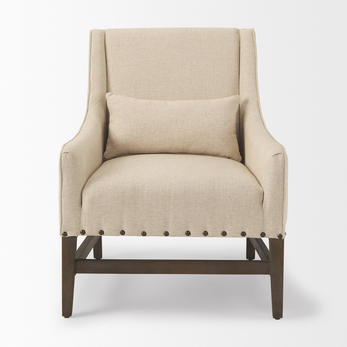Kensington Cream Linen Fabric and Wood Accent Chair, by Mercana, 28.25" length x 29.5" width x 35.75" height View 4