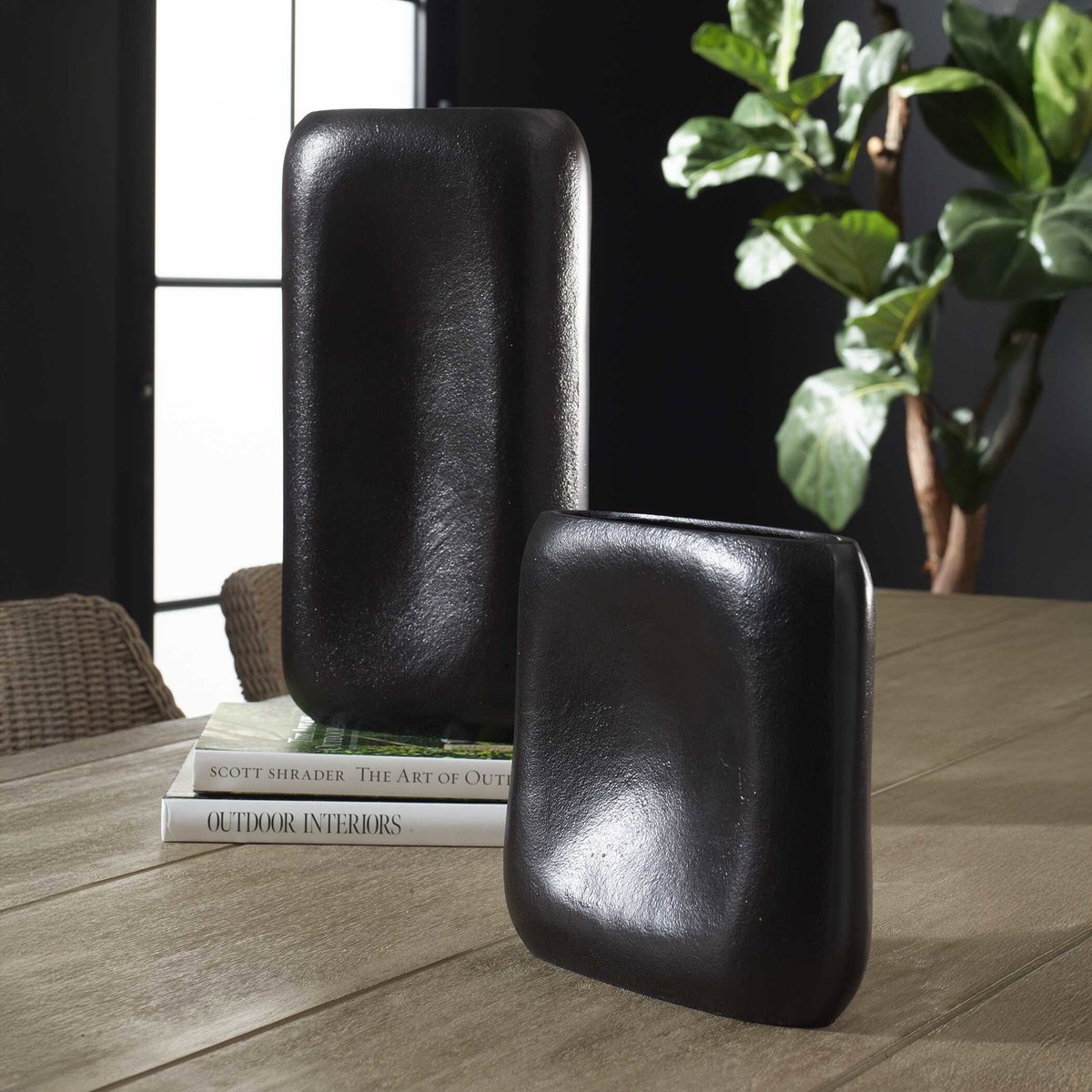 Anodic Dark Brown Vases Set/2, by Uttermost, 9" width x 16.87" height x 3.75" depth View 2