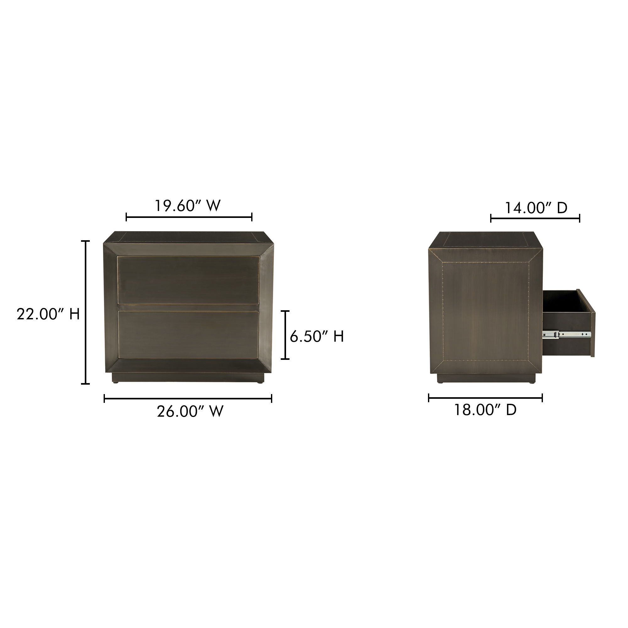 Dawson Nightstand Deep Bronze, by Moe's Home, 26" width x 22" height x 18" depth View 9