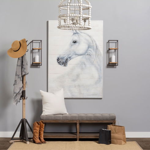 Lamda 22 x 75 Black Metal and Light Brown Wood Coat Rack