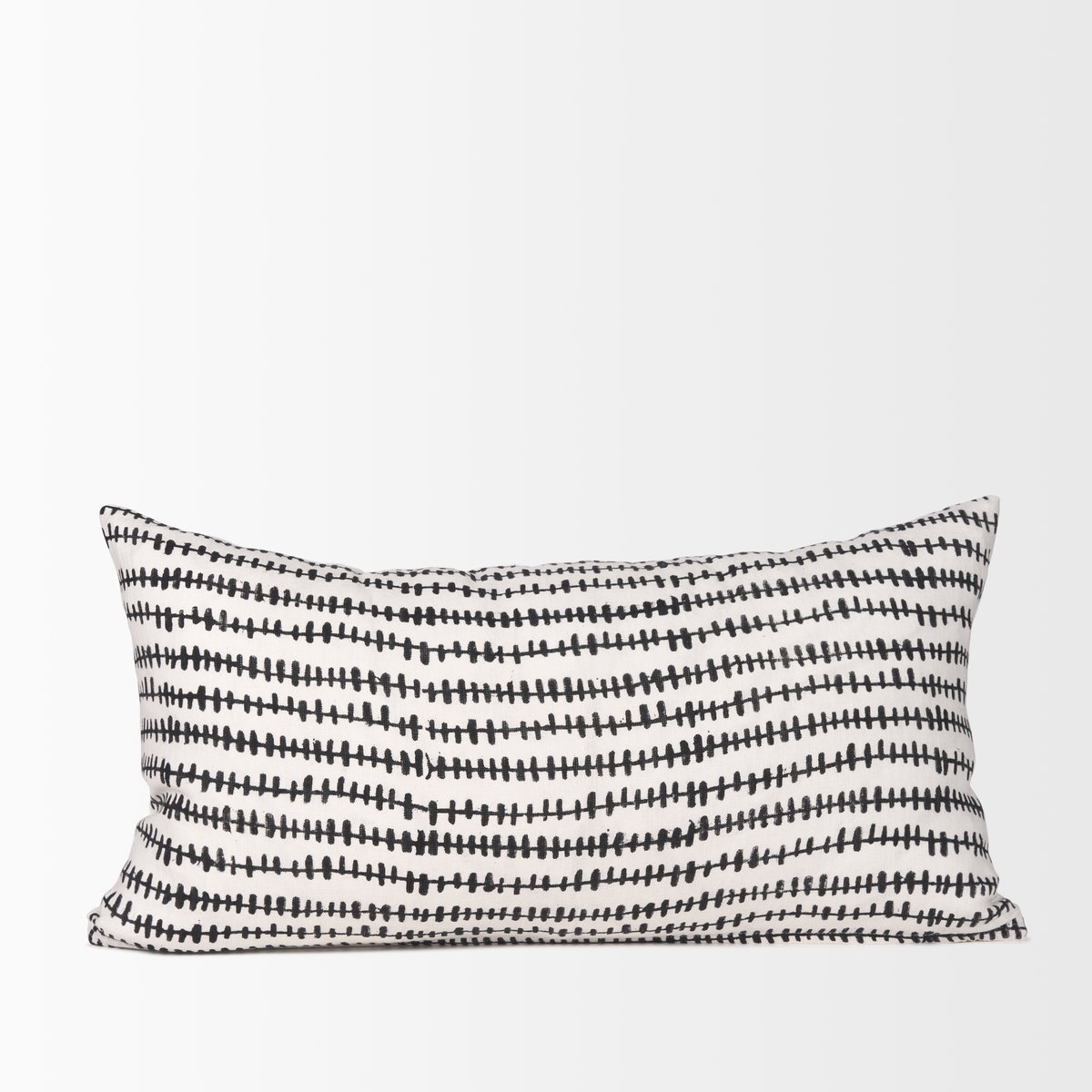 Jenna 14x26 Cream with Black Print Linen Lumbar Decorative Pillow Cover, by Mercana, 14" length x 26" width x 0.2" height View 6