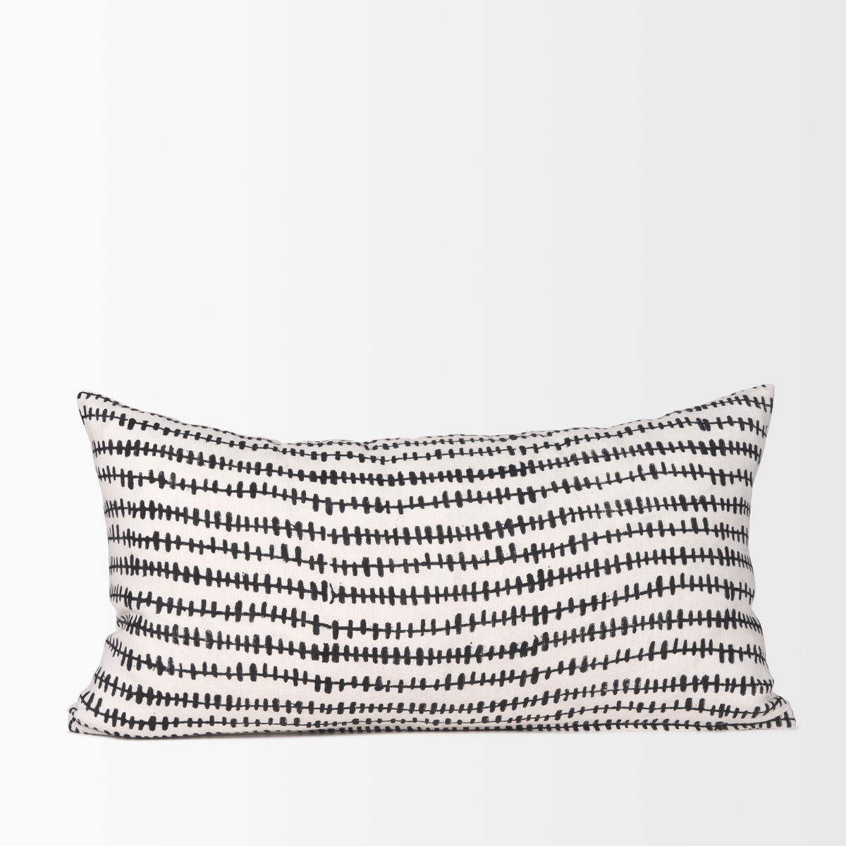 Jenna 14x26 Cream/Black Print Linen Lumbar Decorative Pillow Cover, by Mercana, 14" length x 26" width x 0.2" height View 6