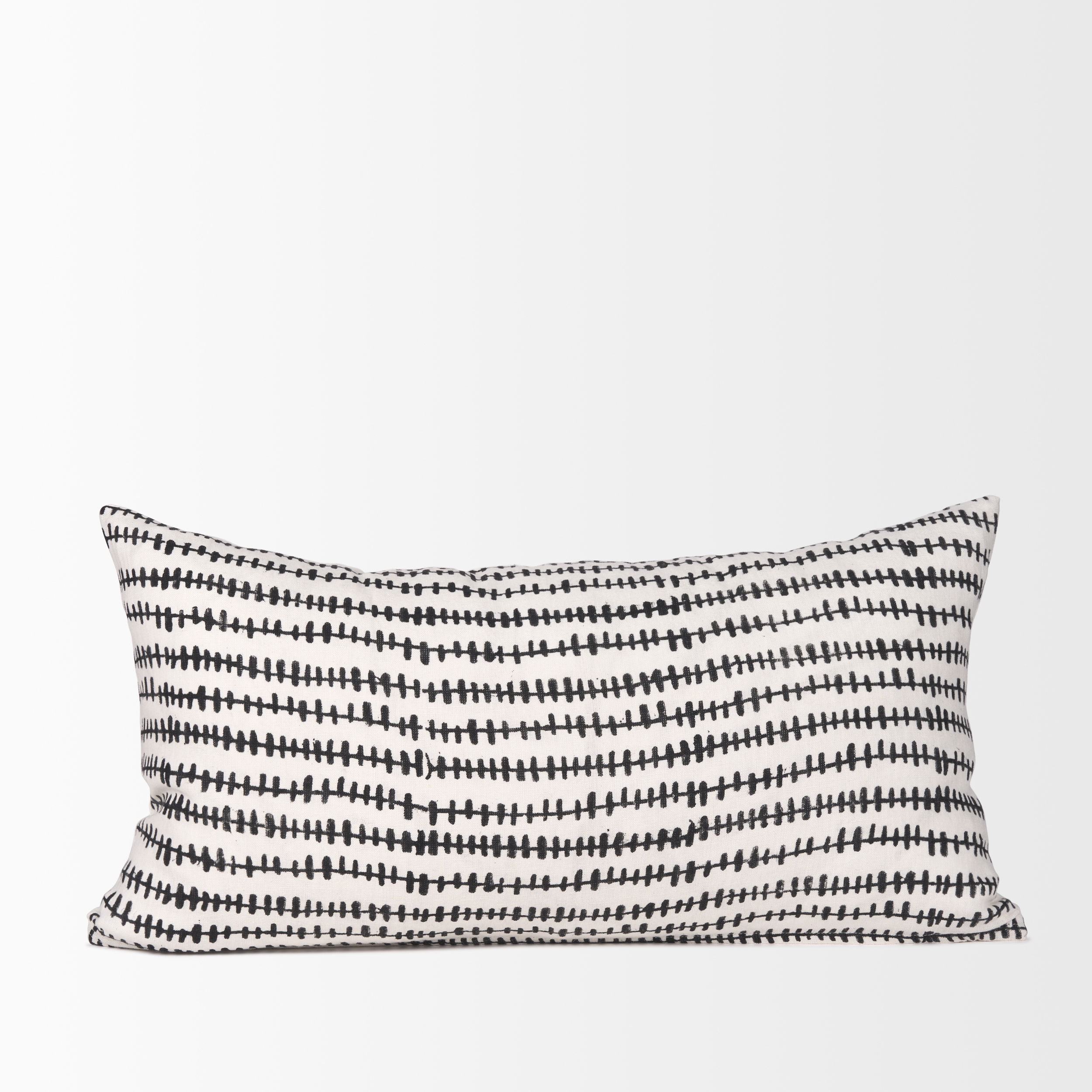 Jenna Cream with Black Print Linen Lumbar Decorative Pillow Cover, by Mercana, 14" length x 26" width x 0.2" height View 6