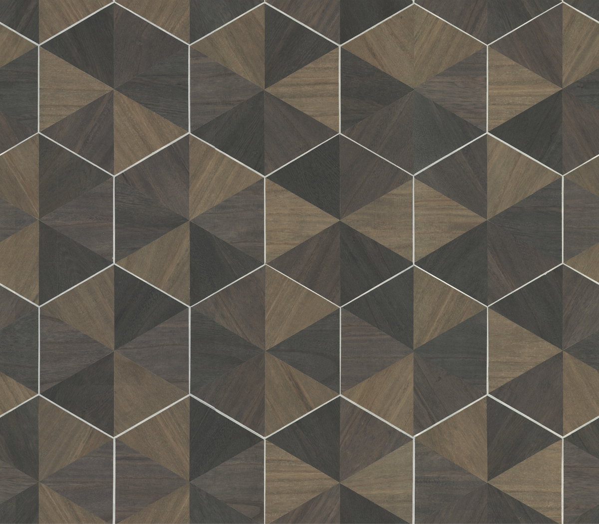 Hexagram Wood Veneer Brown & Black Wallpaper, by York Wall, 24' length x 3' width x 0.02" depth