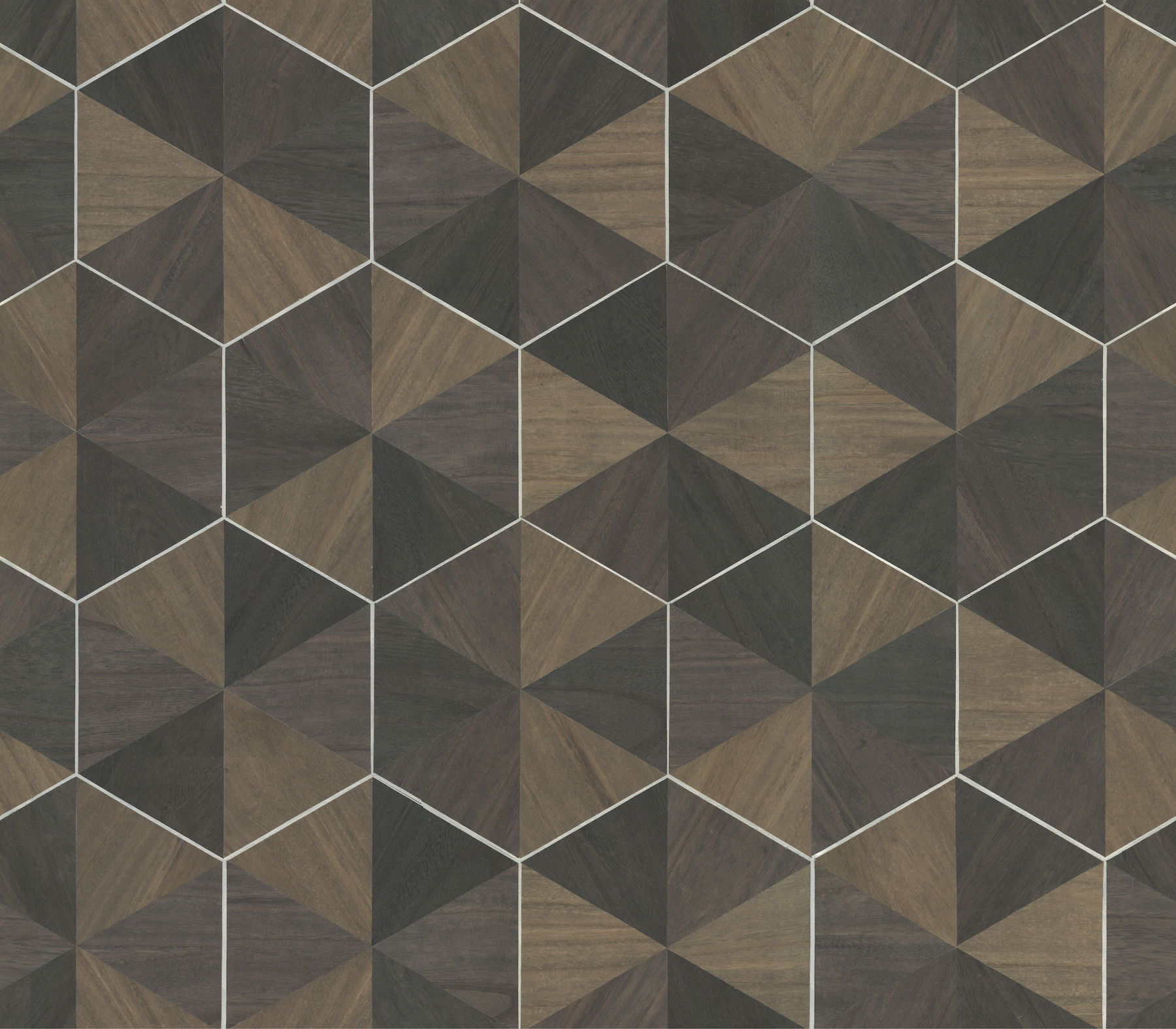 Hexagram Wood Veneer Brown & Black Wallpaper large image 
