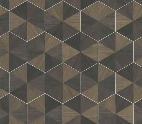 Hexagram Wood Veneer Brown & Black Wallpaper