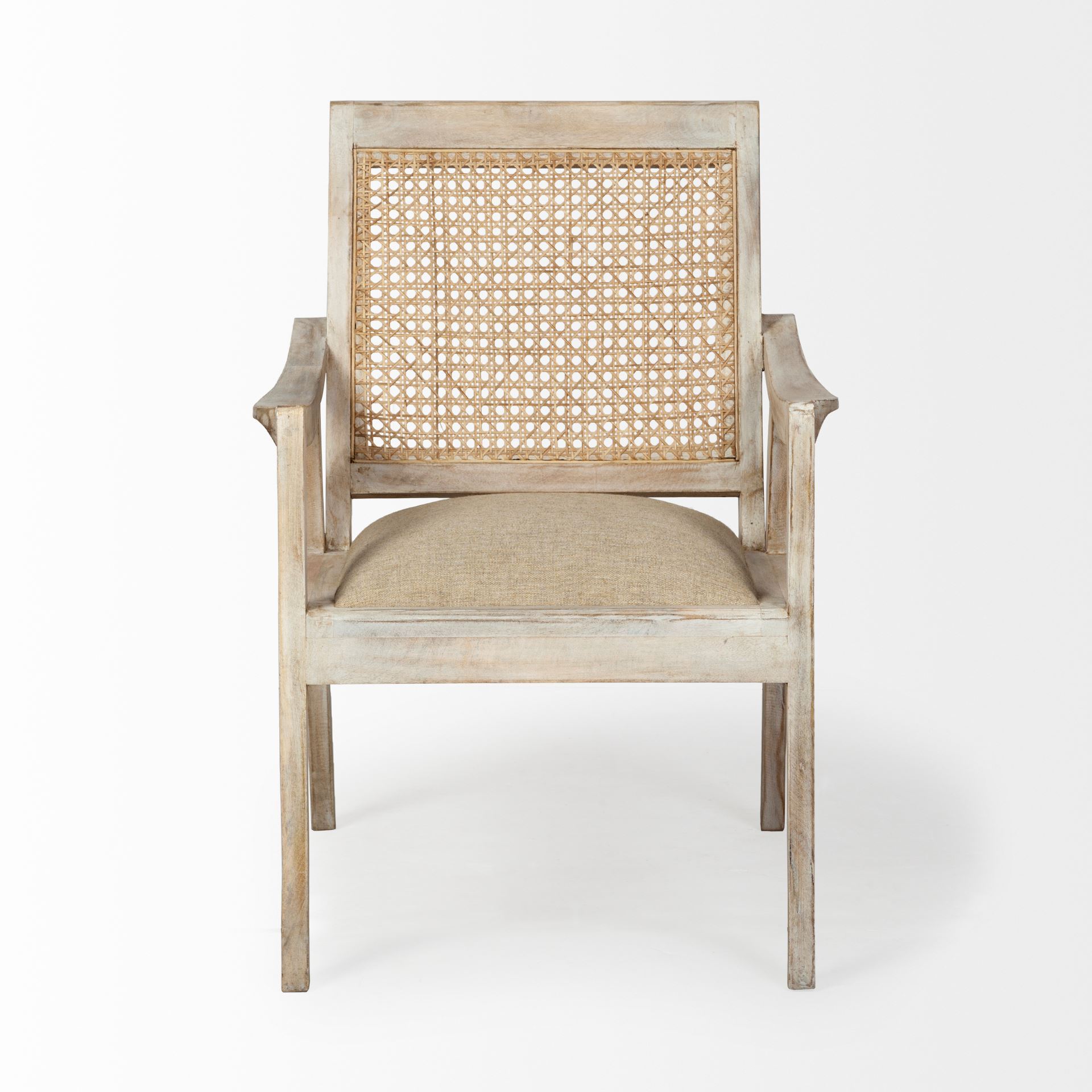 Teryn Cream Linen Seat And Natural Wooden Base with Mesh Back Accent Chair, by Mercana, 24" length x 31" width x 31.25" height View 2