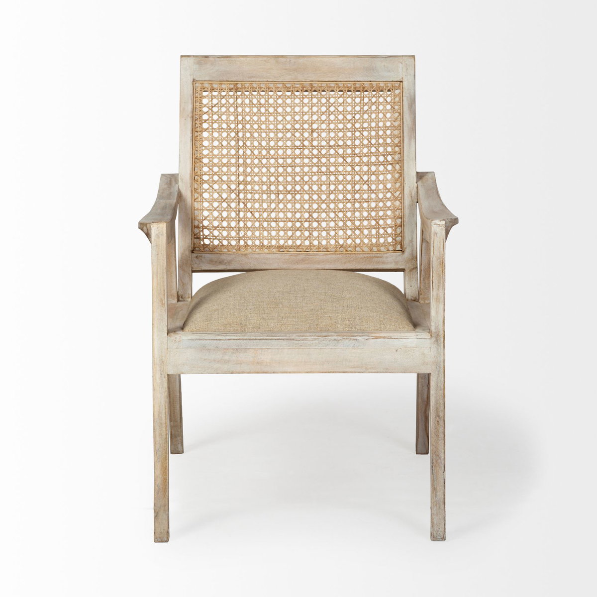Teryn Cream Linen Seat And Natural Wooden Base with Mesh Back Accent Chair, by Mercana, 24" length x 31" width x 31.25" height View 2