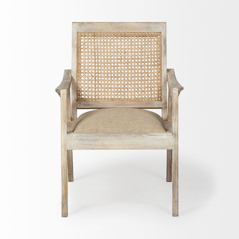 Teryn Cream Linen Seat And Natural Wooden Base with Mesh Back Accent Chair