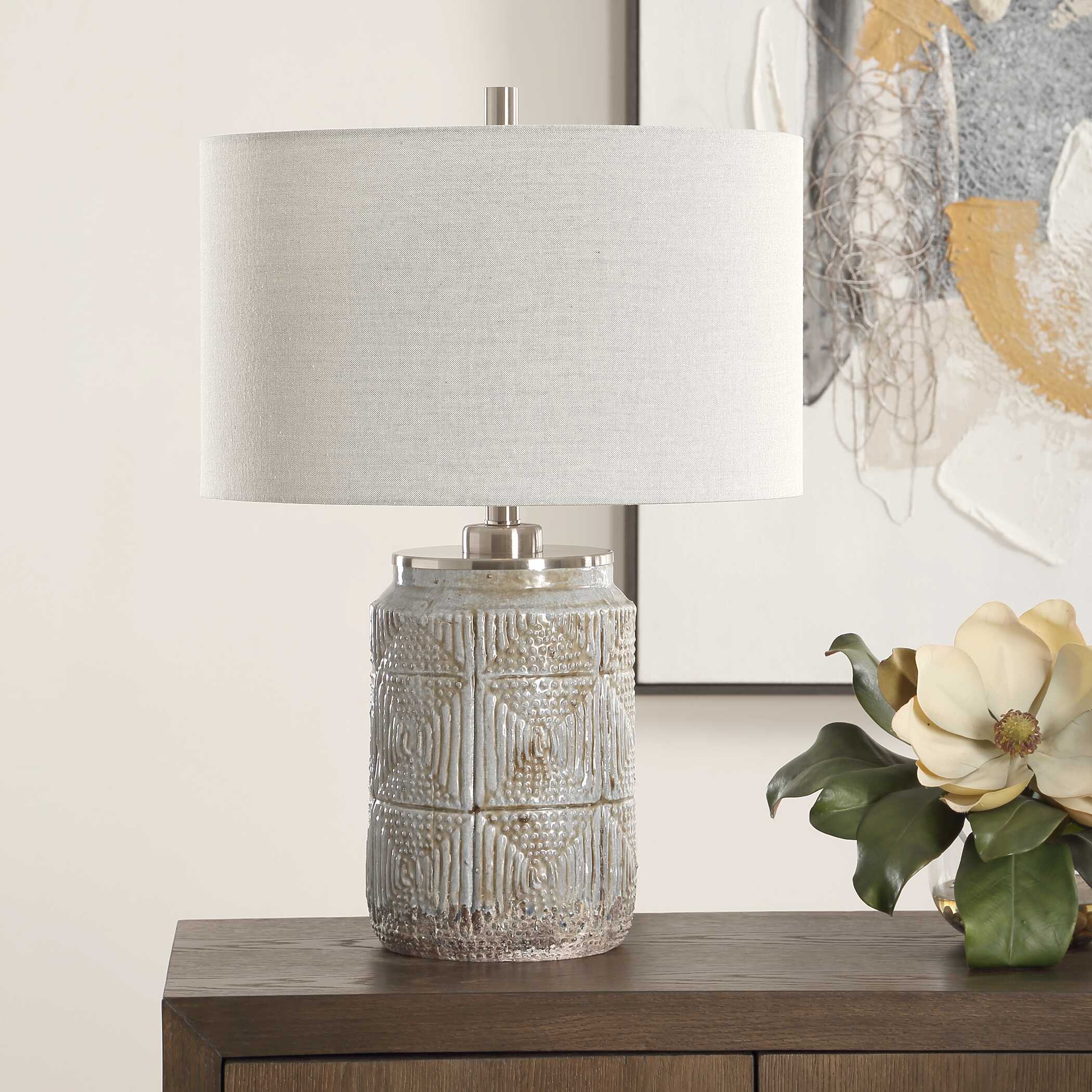 Graydon Gray Table Lamp, by Uttermost, 17" width x 24.5" height x 17" depth View 4