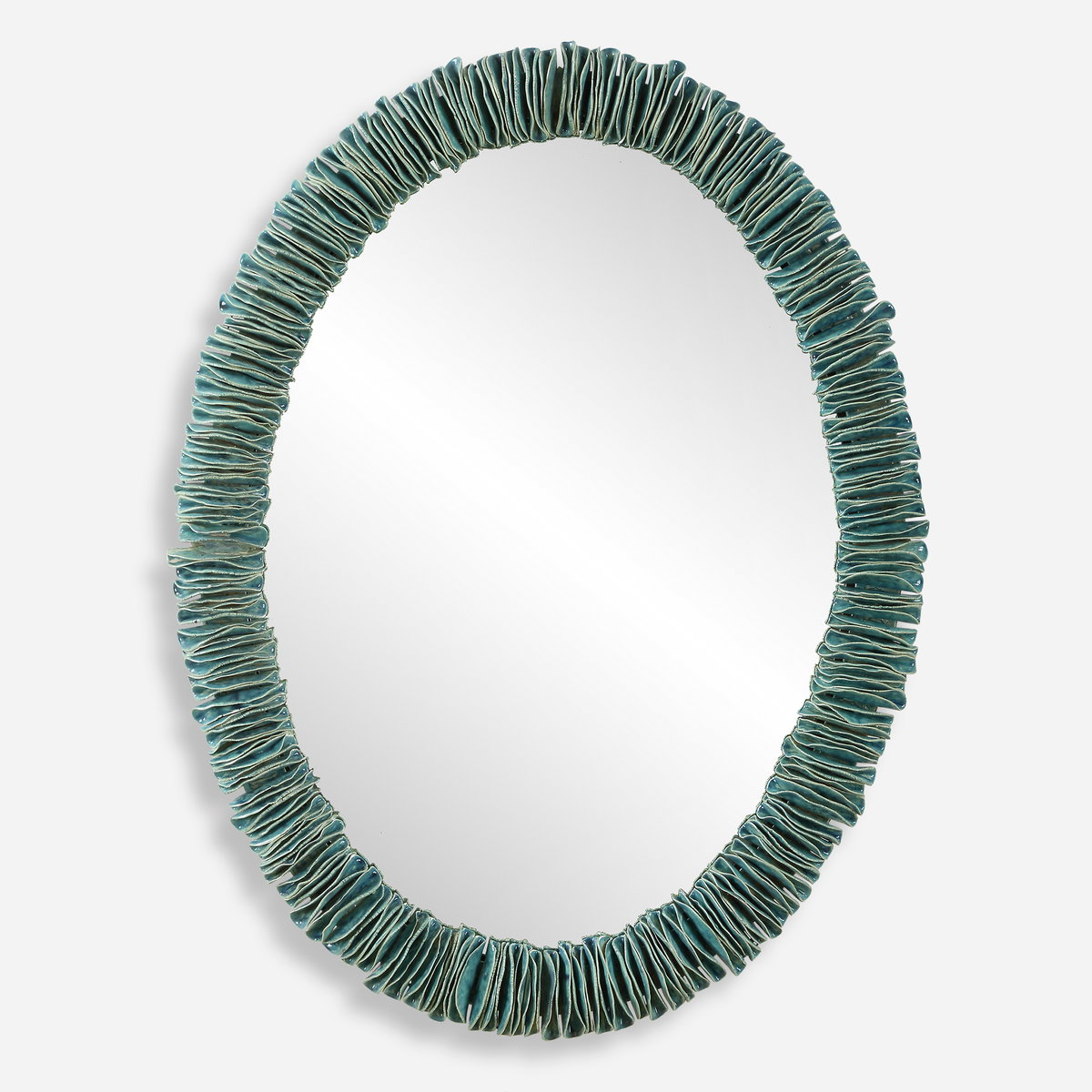 Bonaire Teal Blue Oval Mirror, by Uttermost, 26.5" width x 34.5" height x 2.5" depth View 1